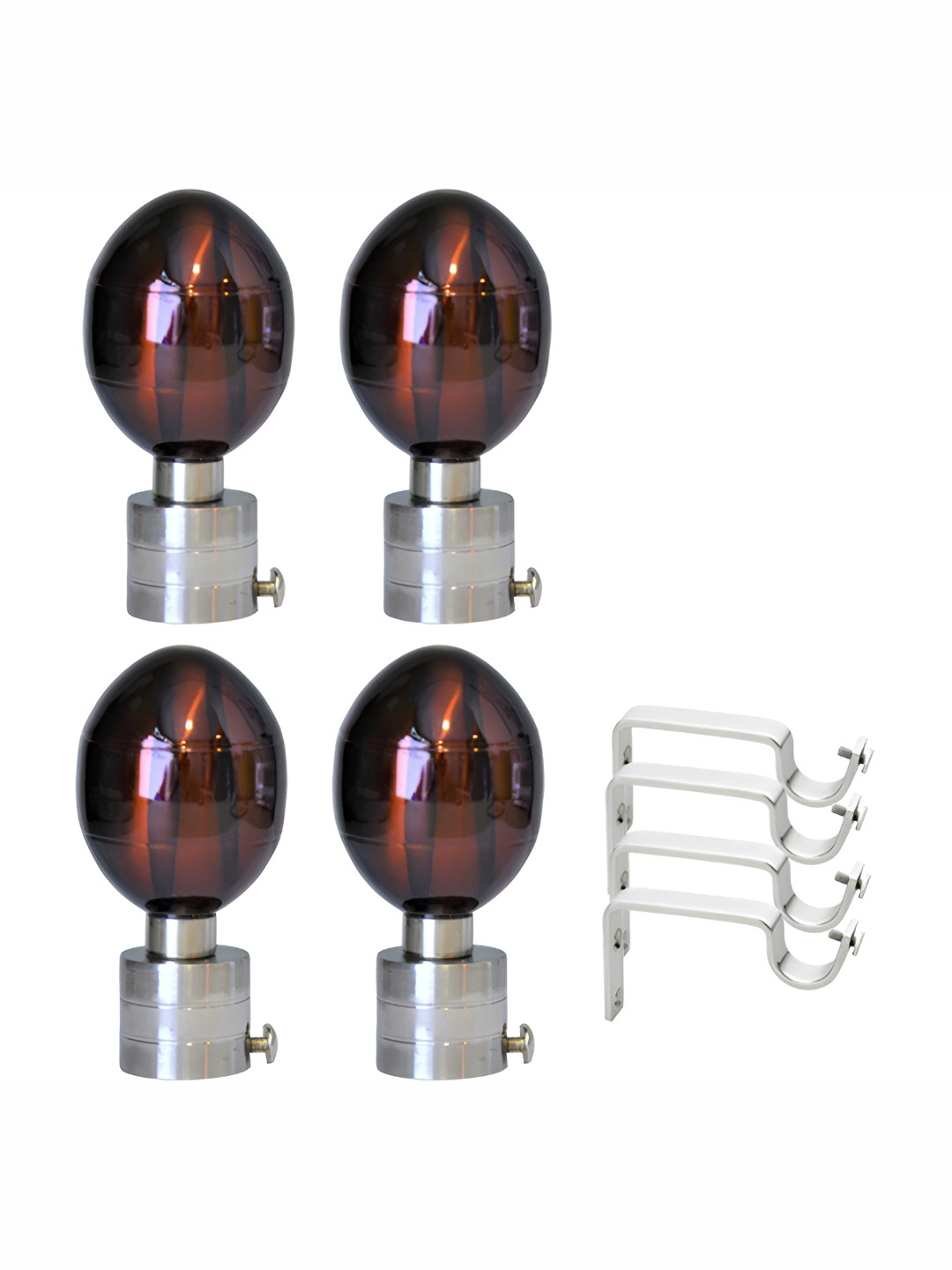 GLOXY Grey & Brown 8 Pieces Stainless Steel Glossy Curtain Brackets With Holder