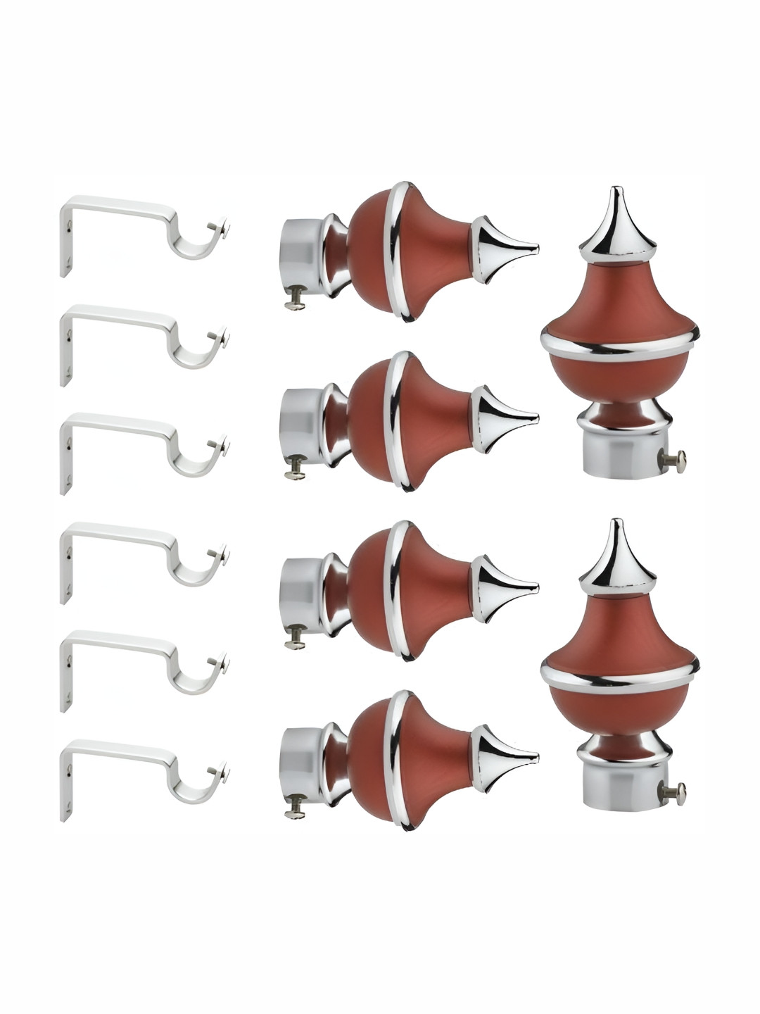 GLOXY Grey & Maroon 6 Pieces Stainless Steel Glossy Curtain Brackets With Holders