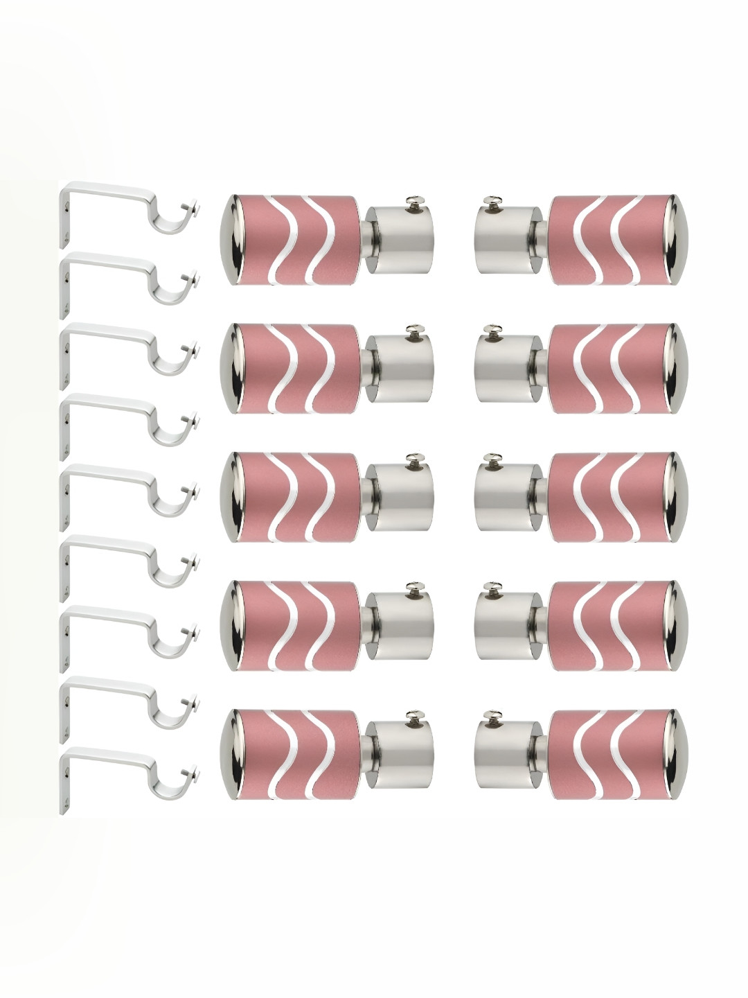 GLOXY Pink & Silver Toned 19 Pieces Metal Curtain Finials And Brackets