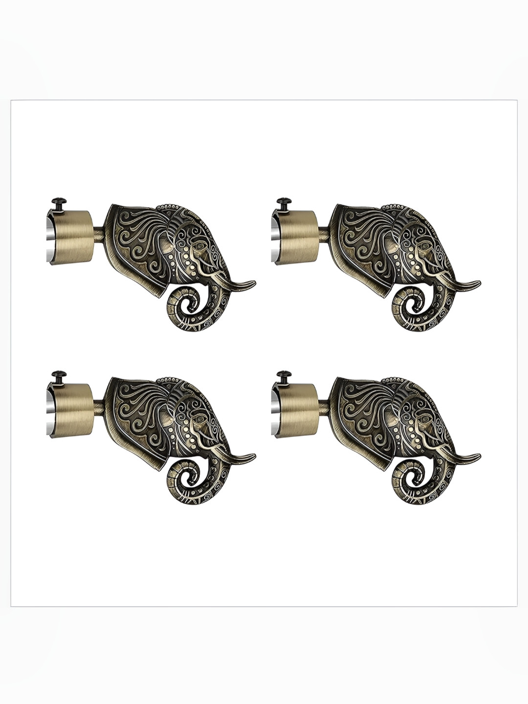 GLOXY Beige 4 Pieces Elephant Head Shape Antique Finish Curtain Brackets With Holder