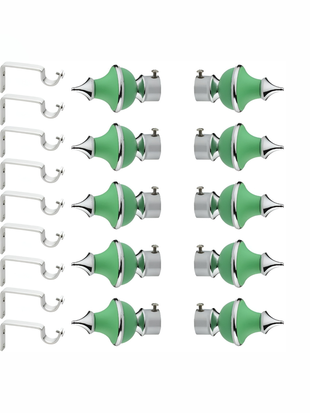 GLOXY Grey & Green 19 Pieces Stainless Steel Curtain Brackets With Knobs