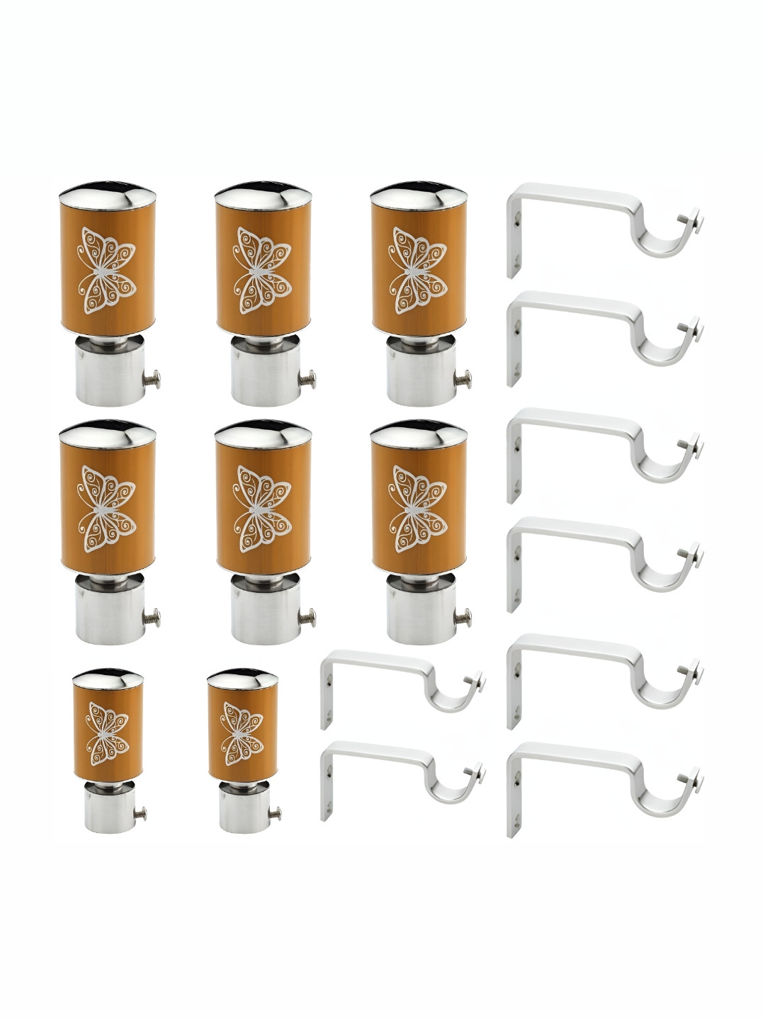 GLOXY Yellow & White 16 Pieces Stainless Steel Curtain Brackets With Knobs