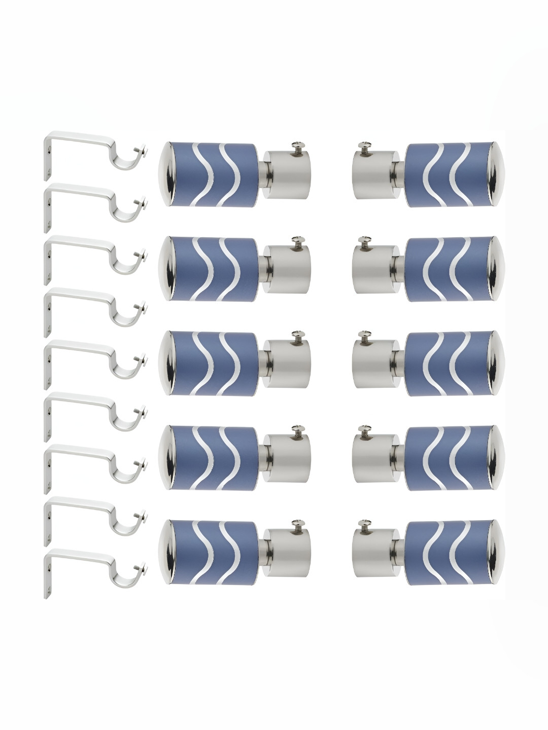 GLOXY Blue & Silver Toned 19 Pieces Metal Curtain Brackets With Knobs