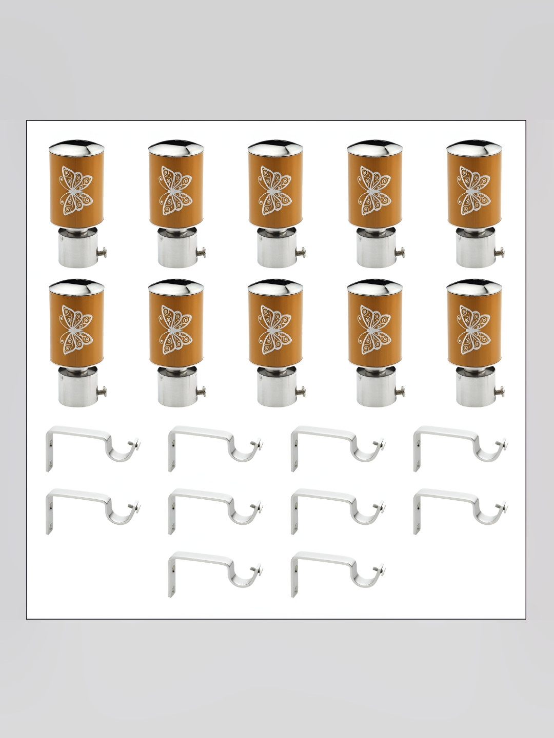 GLOXY Yellow & Silver Toned 20 Pieces Stainless Steel Curtain Brackets With Knobs