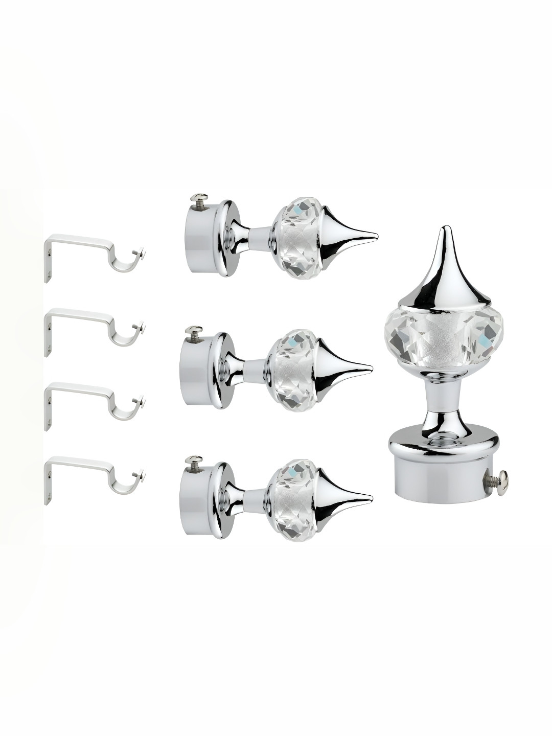 GLOXY White & Grey 4-Pcs Diamond Shape Stainless Steel Curtain Brackets With Holder