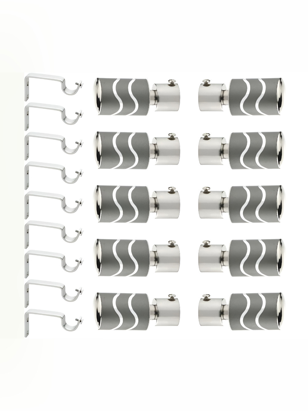 GLOXY 10-Pcs Grey Stainless Steel Glossy Curtain Brackets With Holder