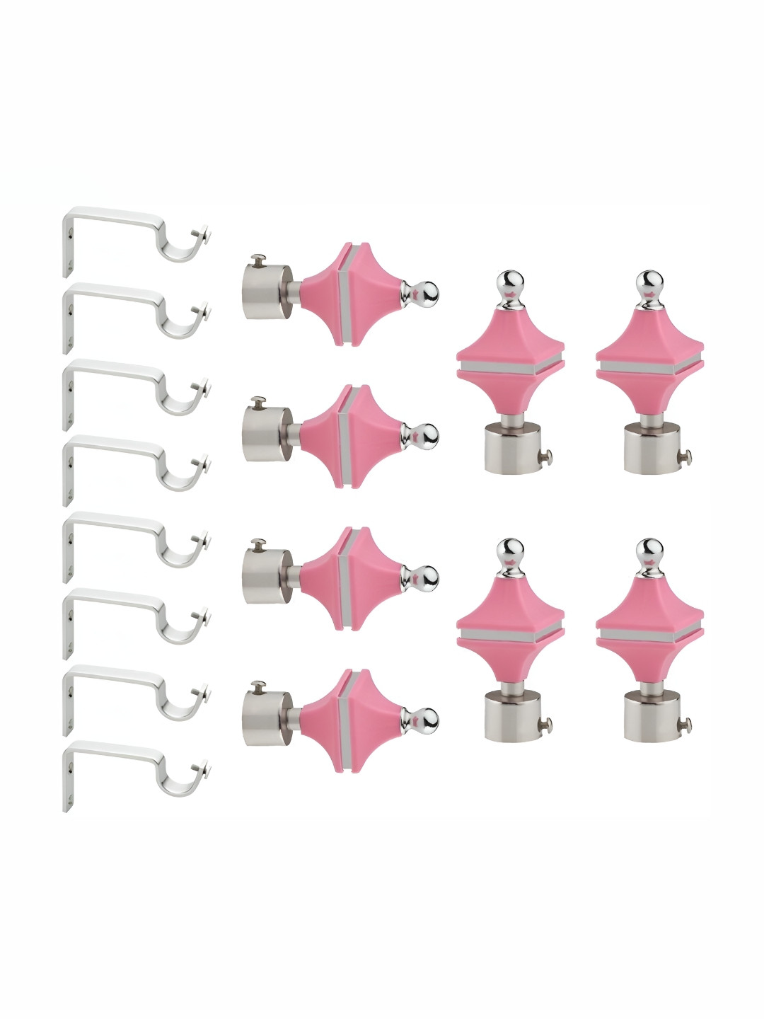 GLOXY 8-Pcs Pink & Grey Stainless Steel Glossy Curtain Brackets With Holder