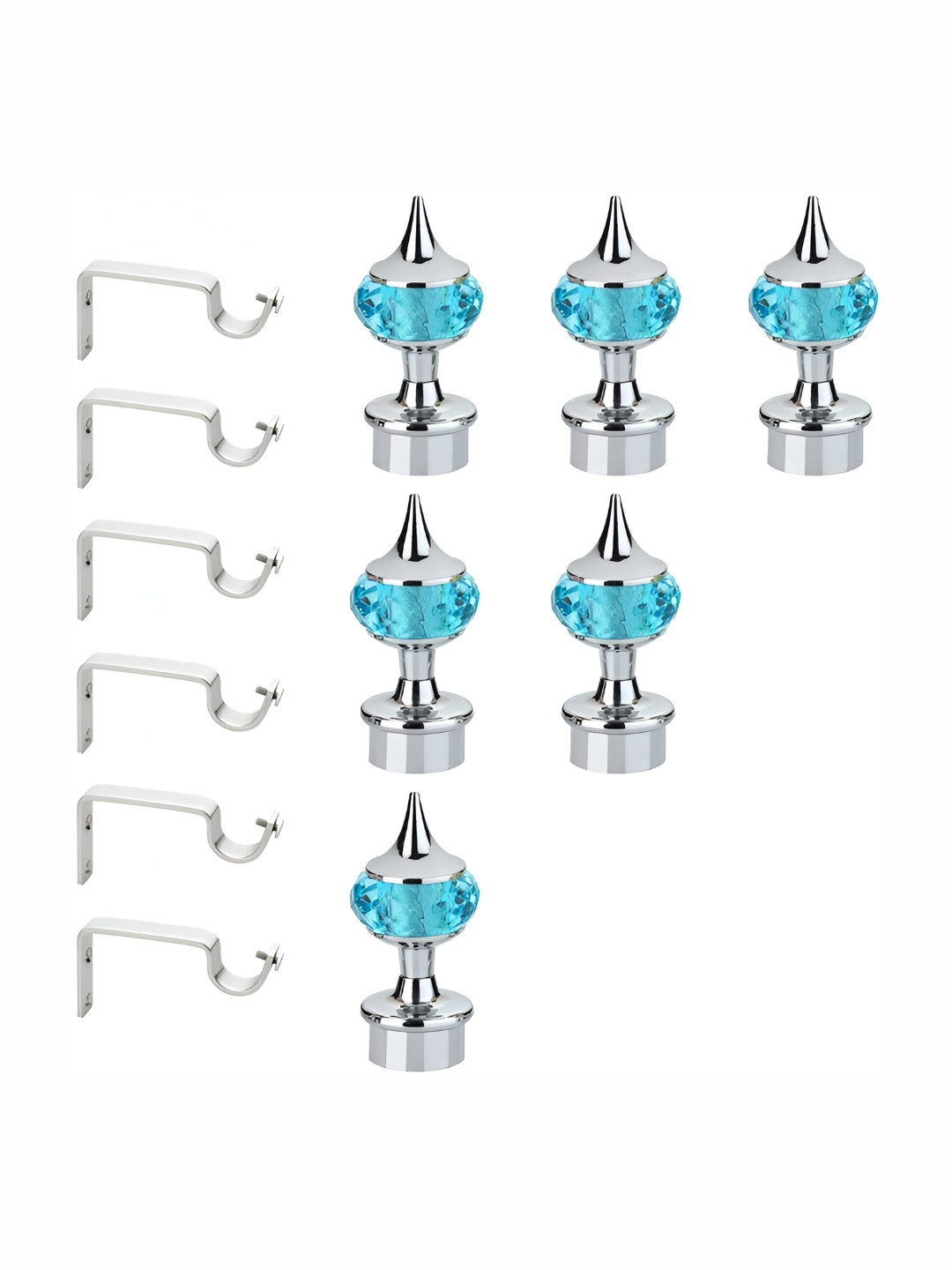 GLOXY 6-Pcs Blue & Grey Metal Curtain Hook & Brackets