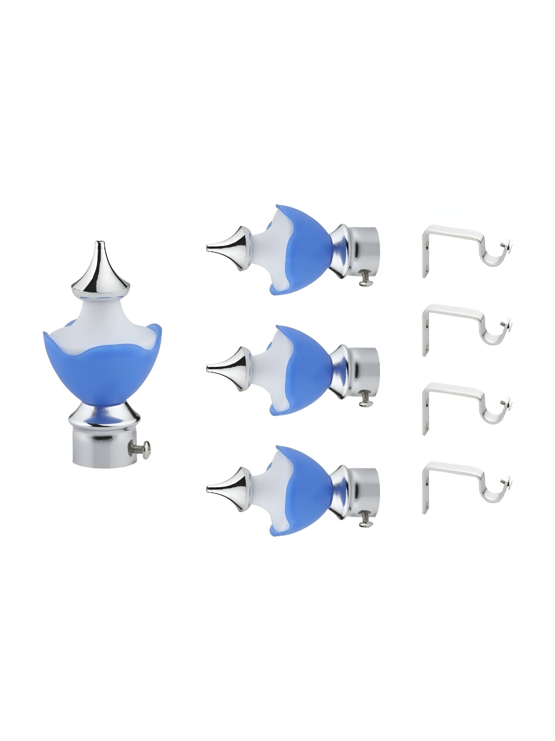 GLOXY Blue & Grey 4 Pcs Metal Curtain Hook & Brackets