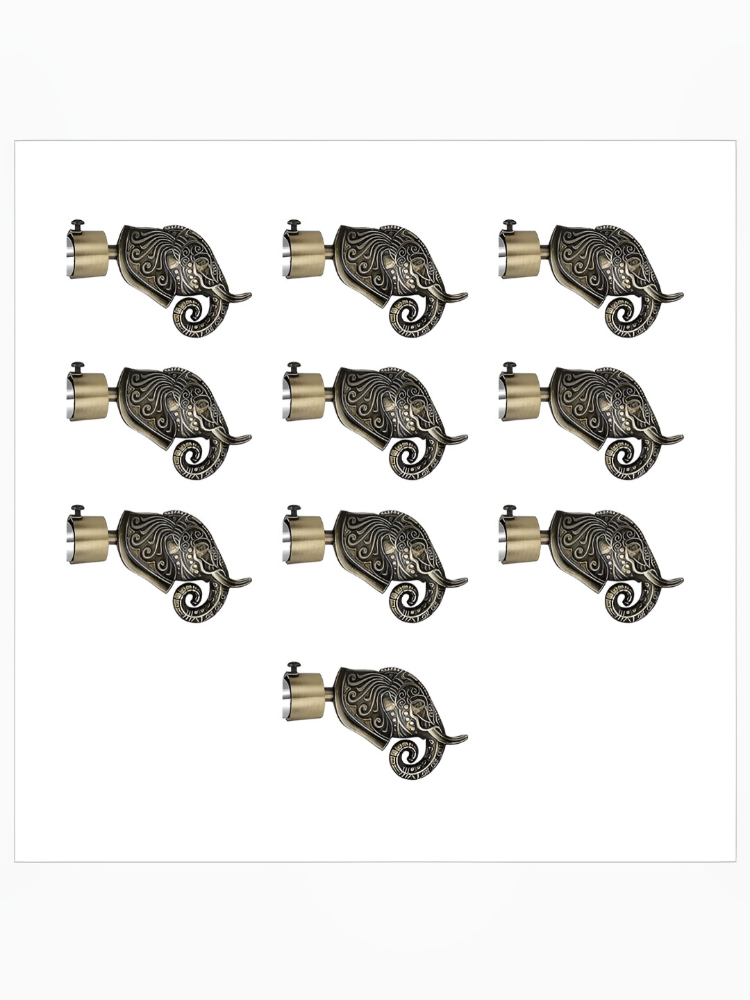 GLOXY Antique Toned 10 Pieces Elephant Head Shape Curtain Brackets With Holder
