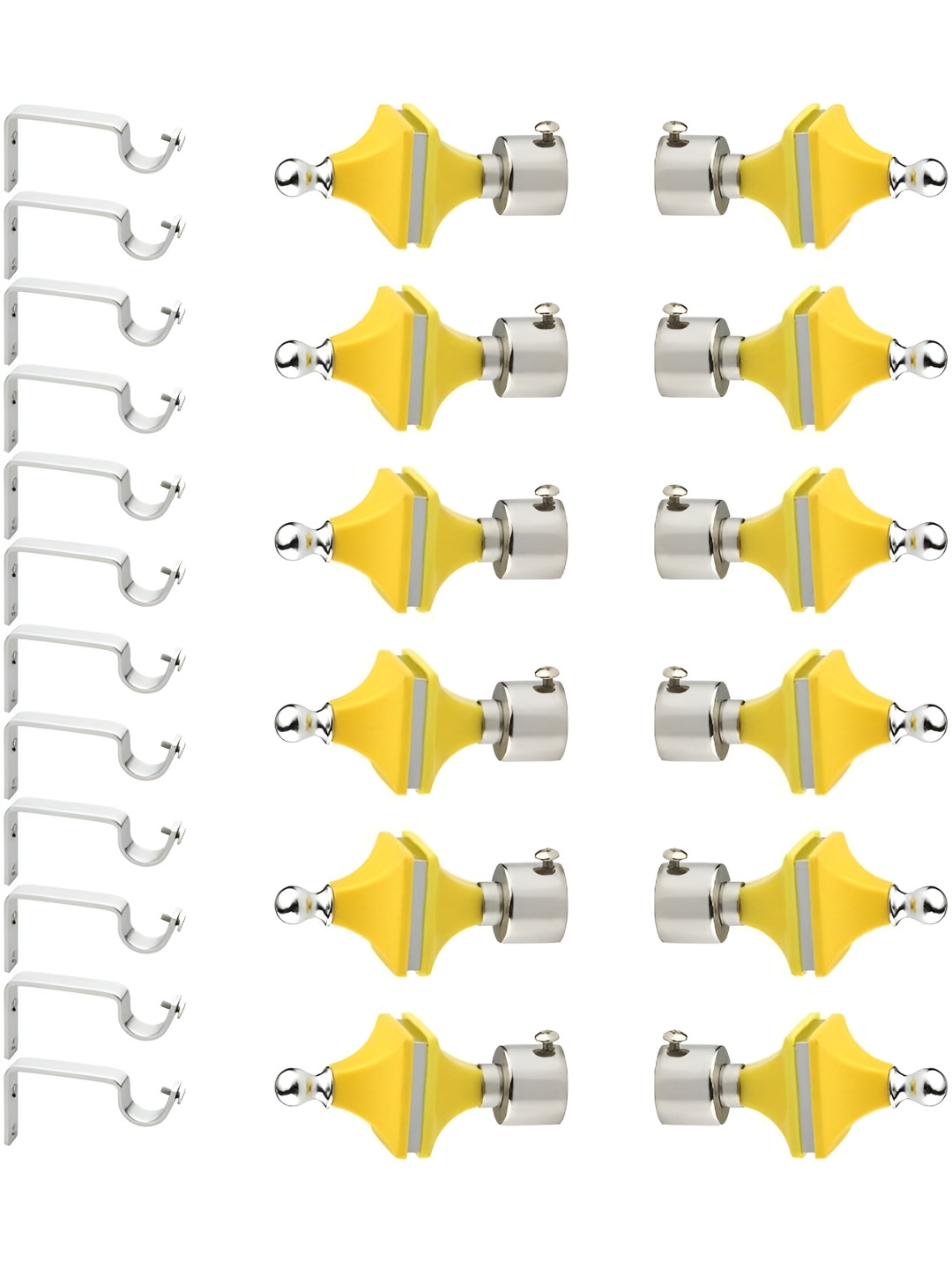 GLOXY Yellow & Grey 24 Pieces Metal Curtain Hooks & Brackets