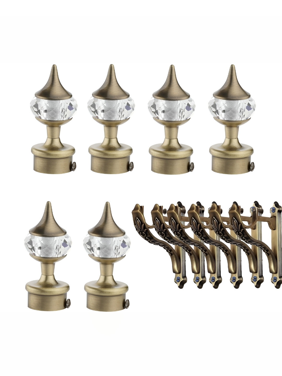 GLOXY Gold Toned & White 24 Pieces Stainless Steel Curtain Brackets & Knobs