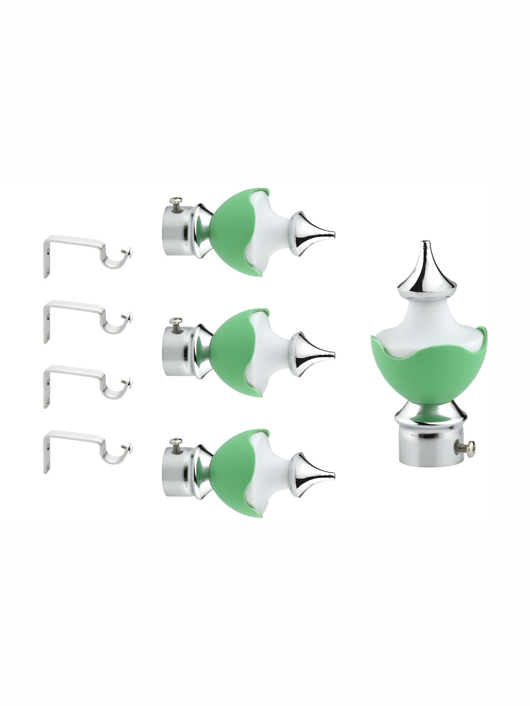 GLOXY Grey & Green 4-Pcs Stainless Steel Glossy Curtain Brackets With Holder