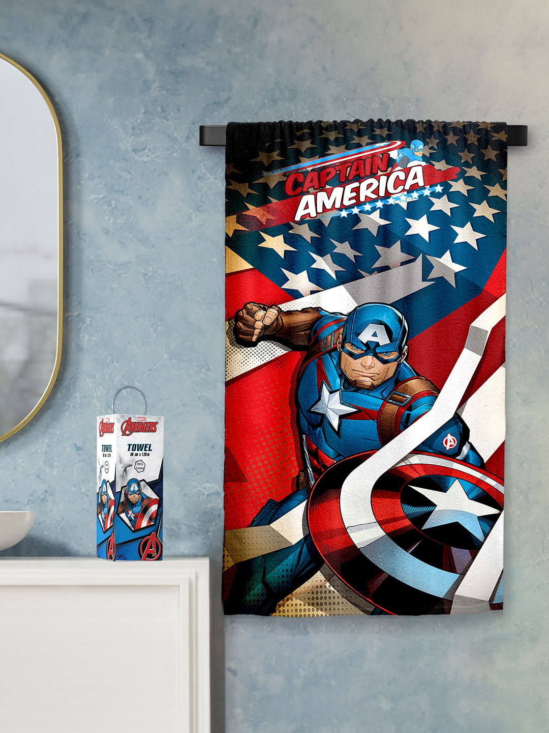 YK Red Captain America Printed 400 GSM  Bath Towel