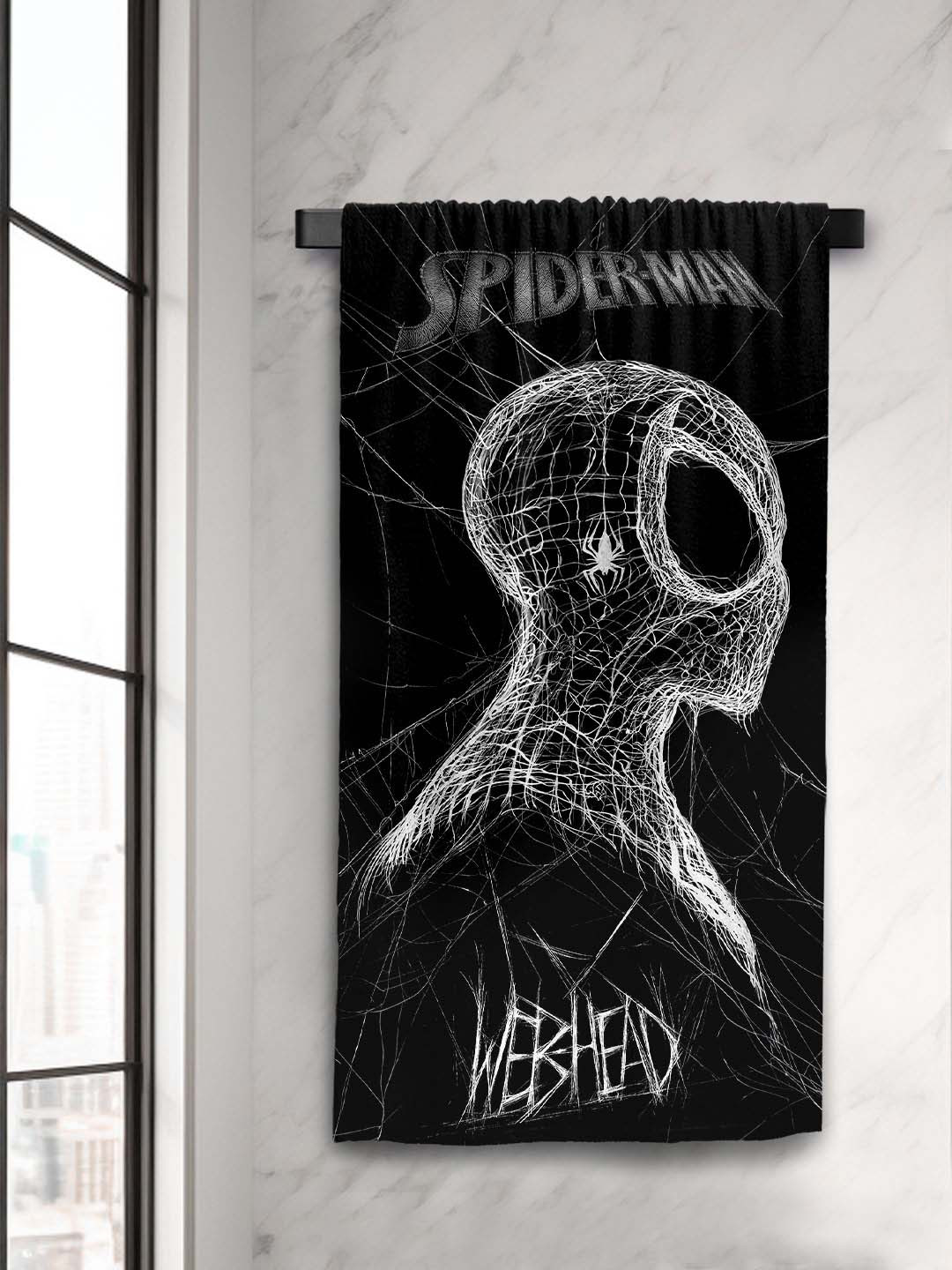 YK Black & White Spiderman Printed 400 GSM Bath Towels