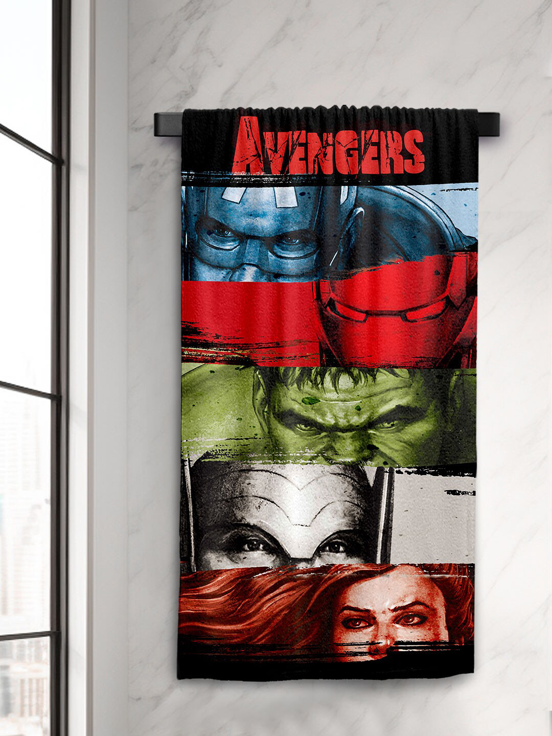 YK Black Avengers Printed 400 GSM Bath Towel