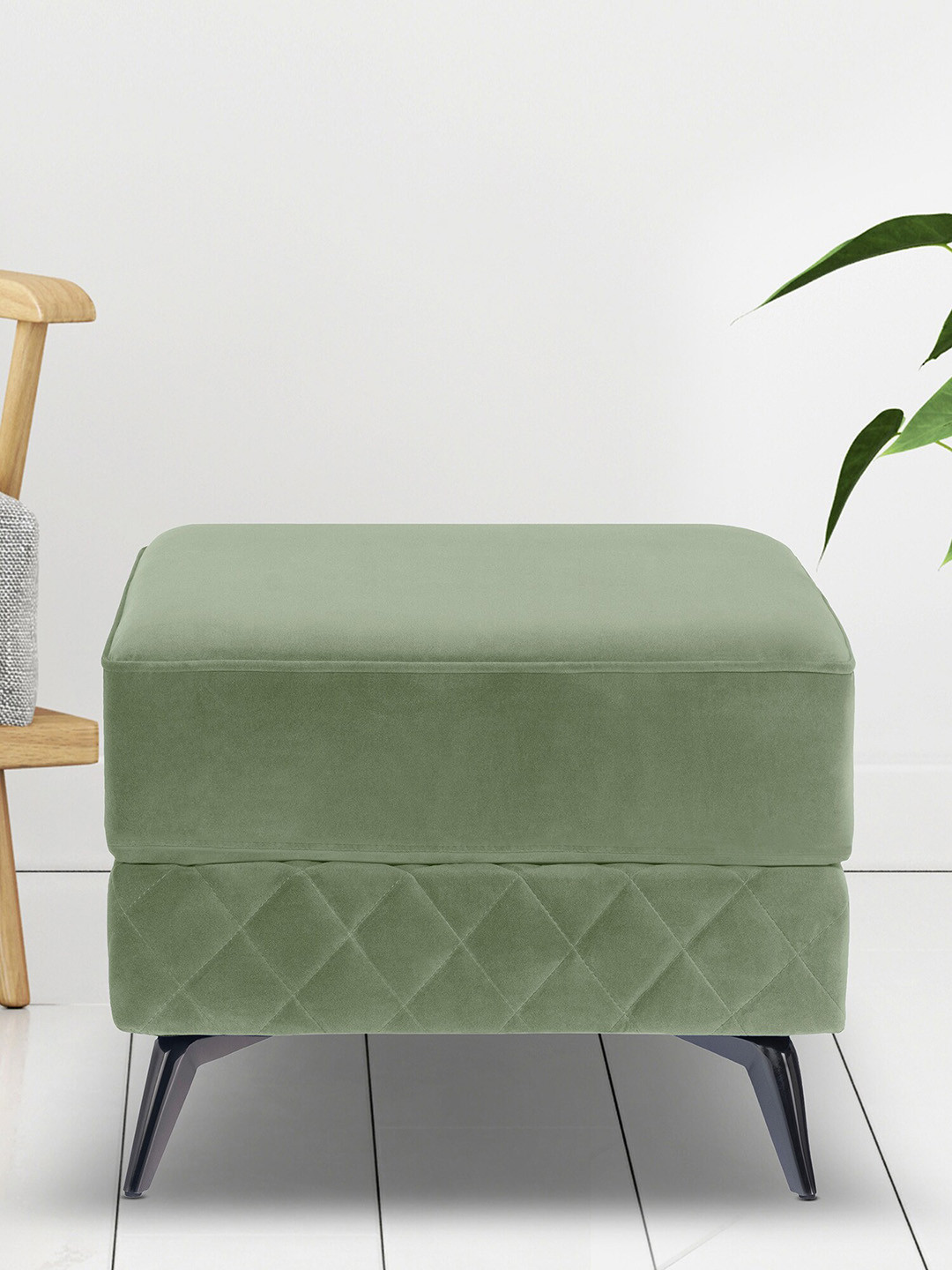 Duroflex Green Textured Wooden Square Ottomans