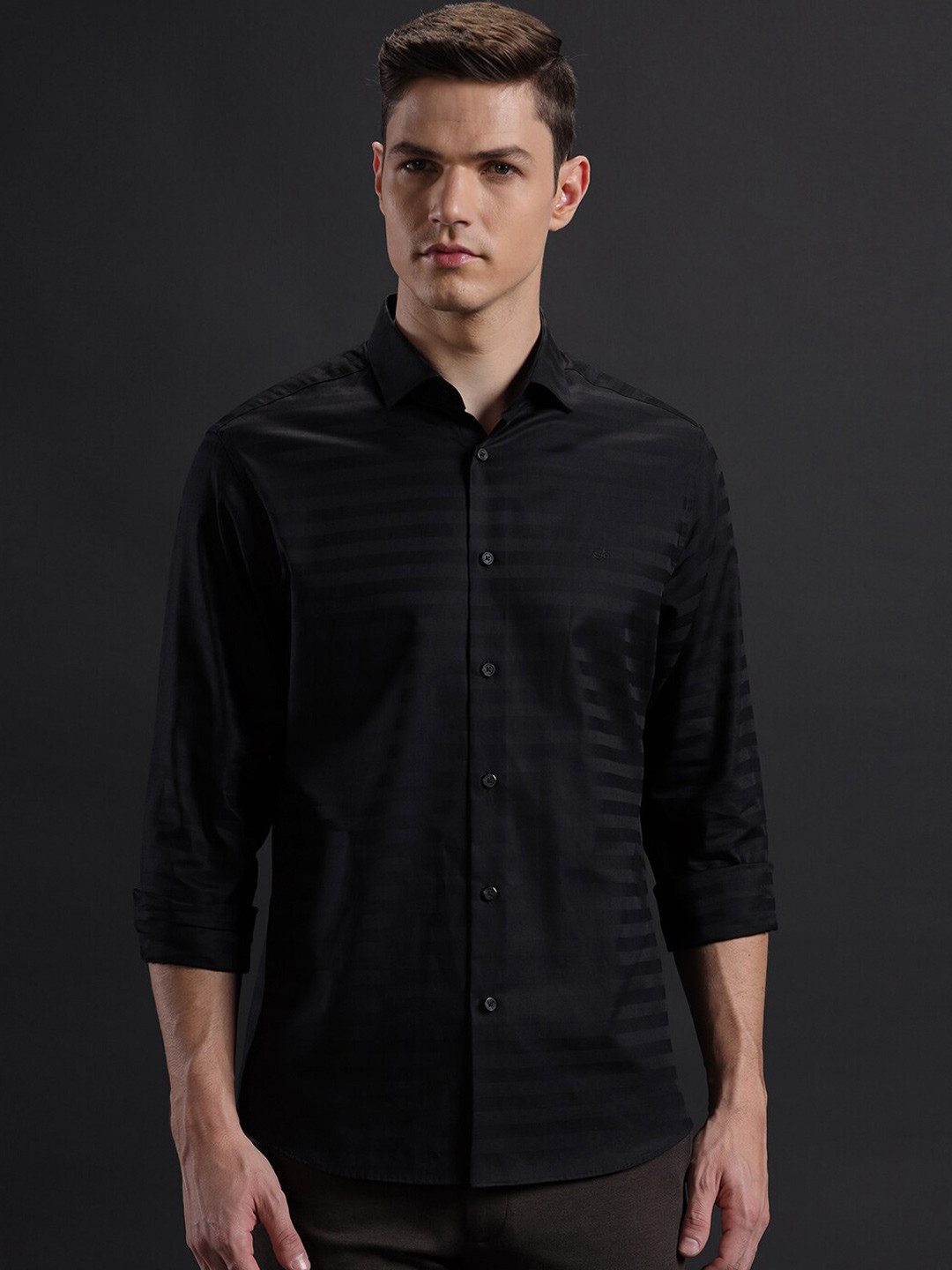 Aldeno Comfort Horizontal Stripes Spread Collar Long Sleeves Cotton Casual Shirt