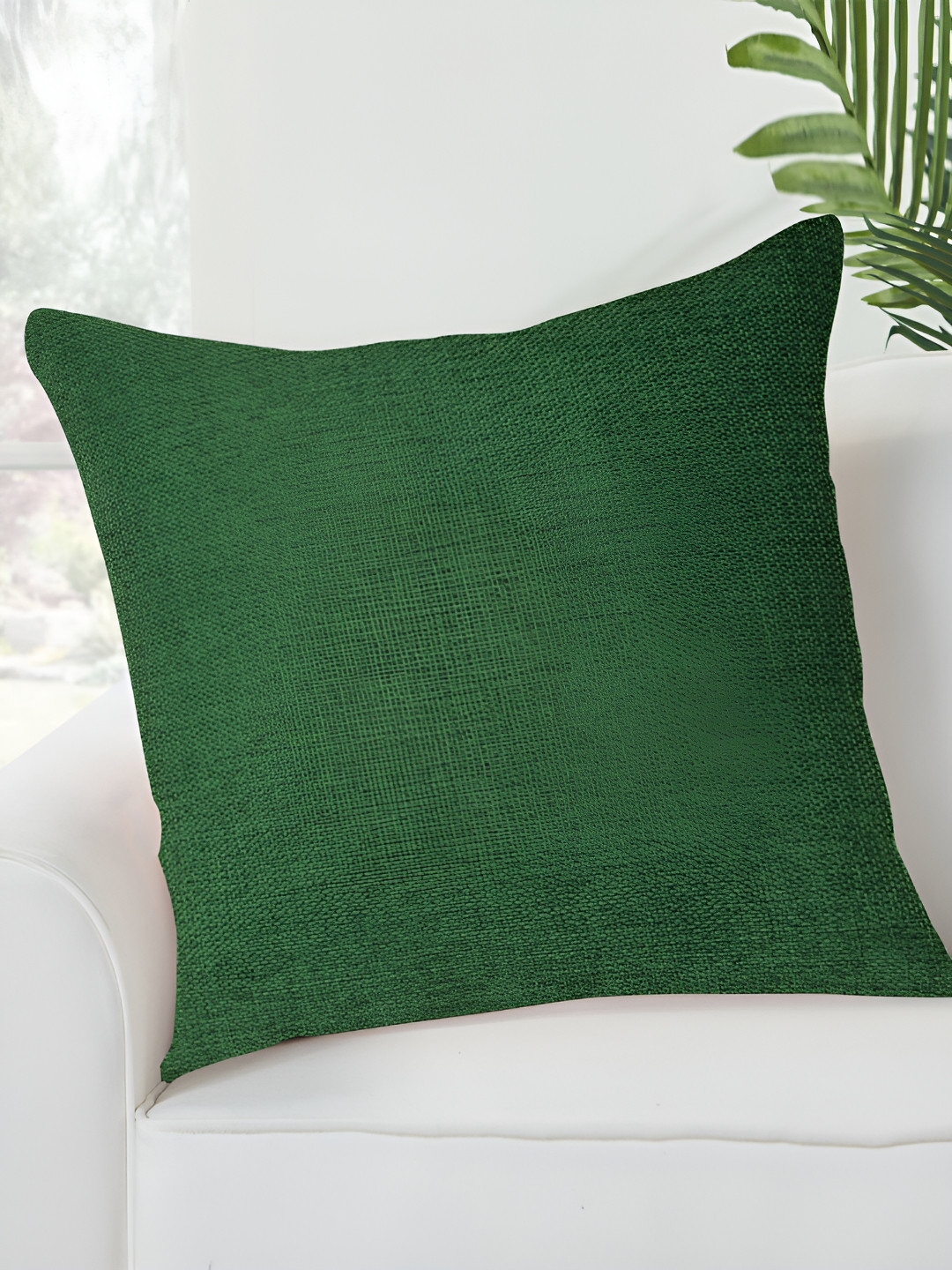 FABURAA Durable Green Jute Ultra Soft Textured Square Cushion Cover -18x18In