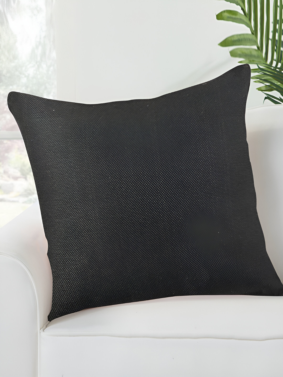 FABURAA Black Jute Durable Square Cushion Cover -18x18In