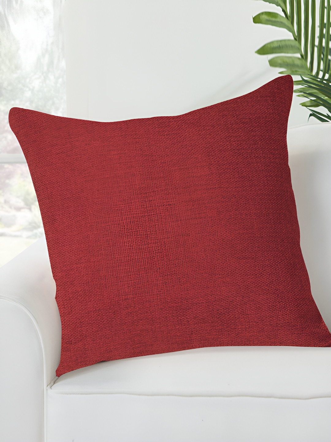 FABURAA Red Jute Durable Square Cushion Cover -20x20In