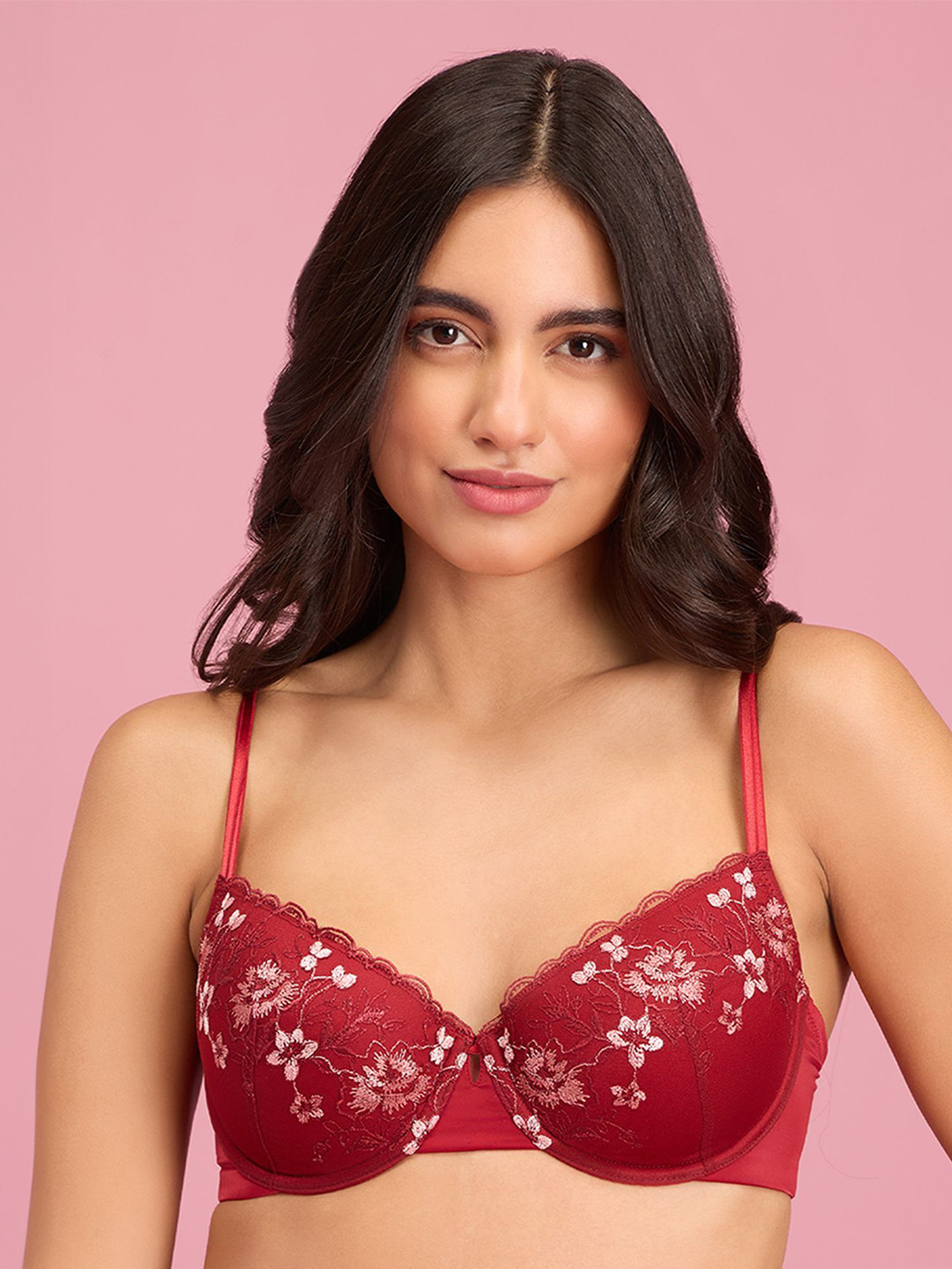 Nykd Floral Self Design Half Coverage Underwired Bra NYB294-Maroon