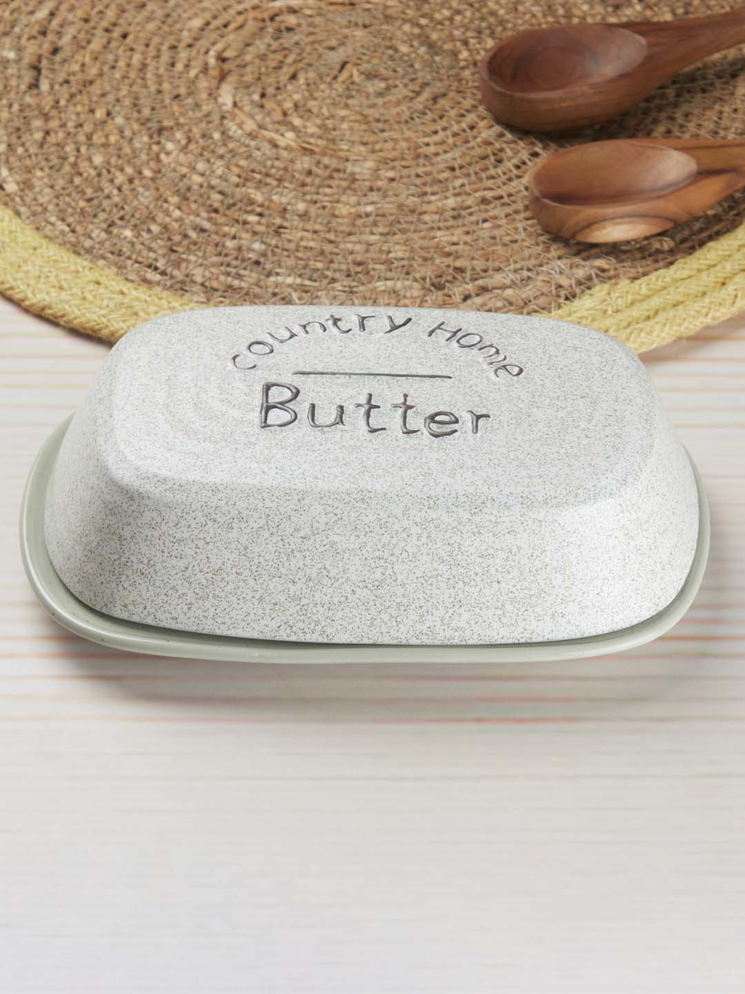 Kookee Grey Printed Ceramic Smooth Surface Serving Dish With Lid