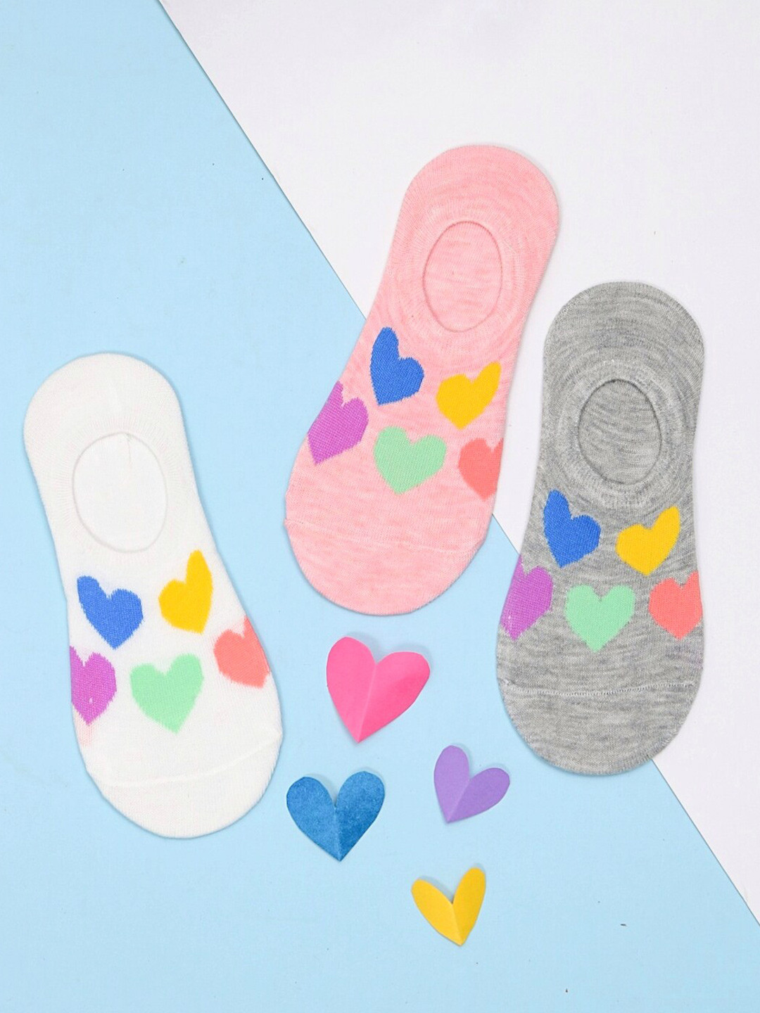 Yellow Bee Girls Pack Of 3 Patterned Cotton Shoe Liners Socks