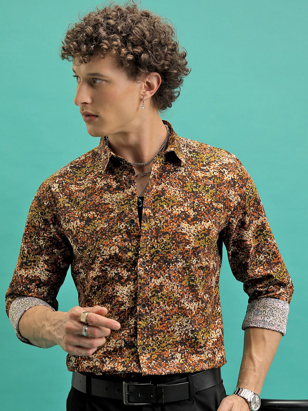 Highlander Men Reg Collar Full Sleeve All Over Printed Shirt