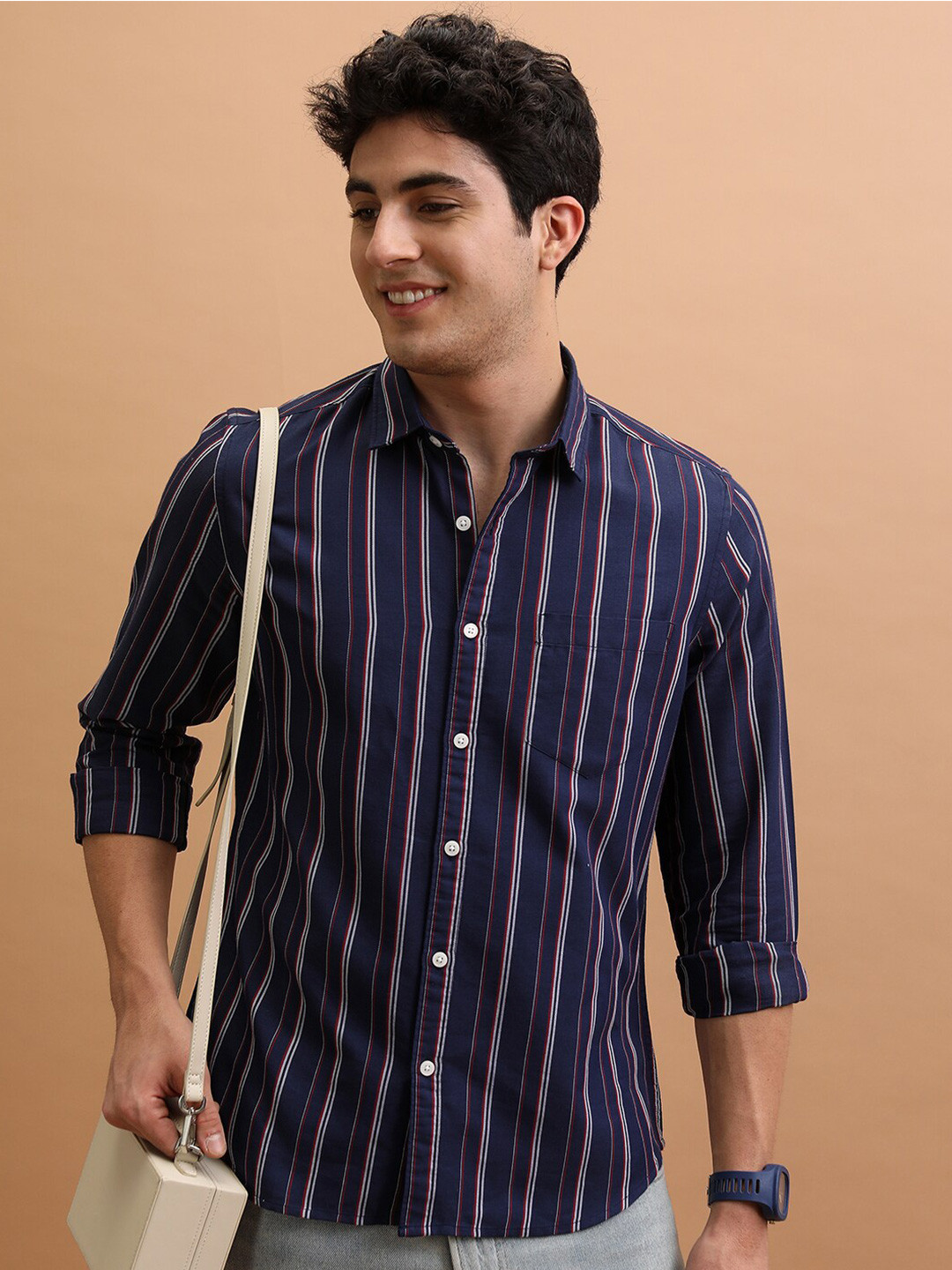 Highlander Men Reg Collar Full Sleeve Striped Shirt