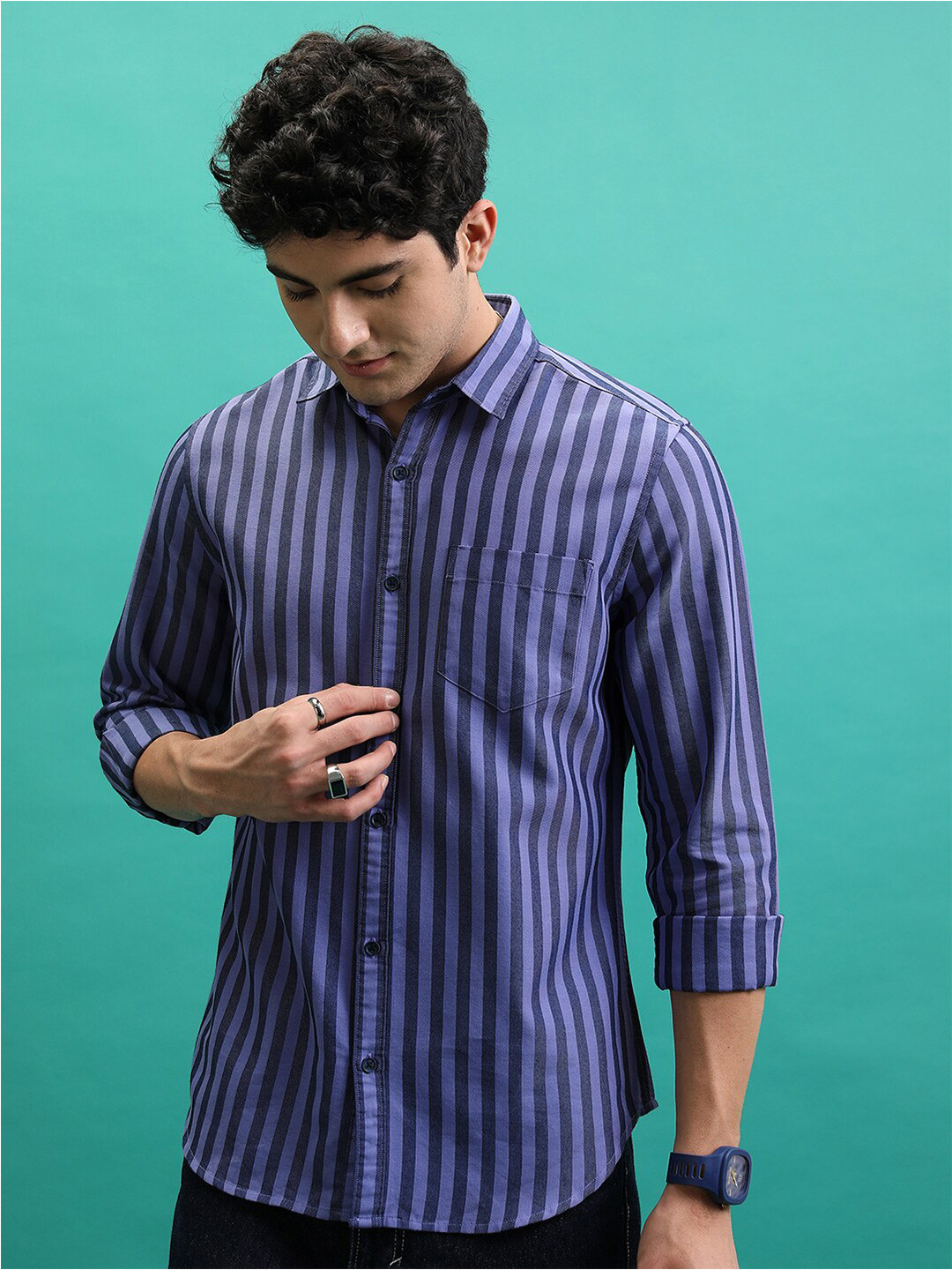 Highlander Men Reg Collar Full Sleeve Striped Shirt