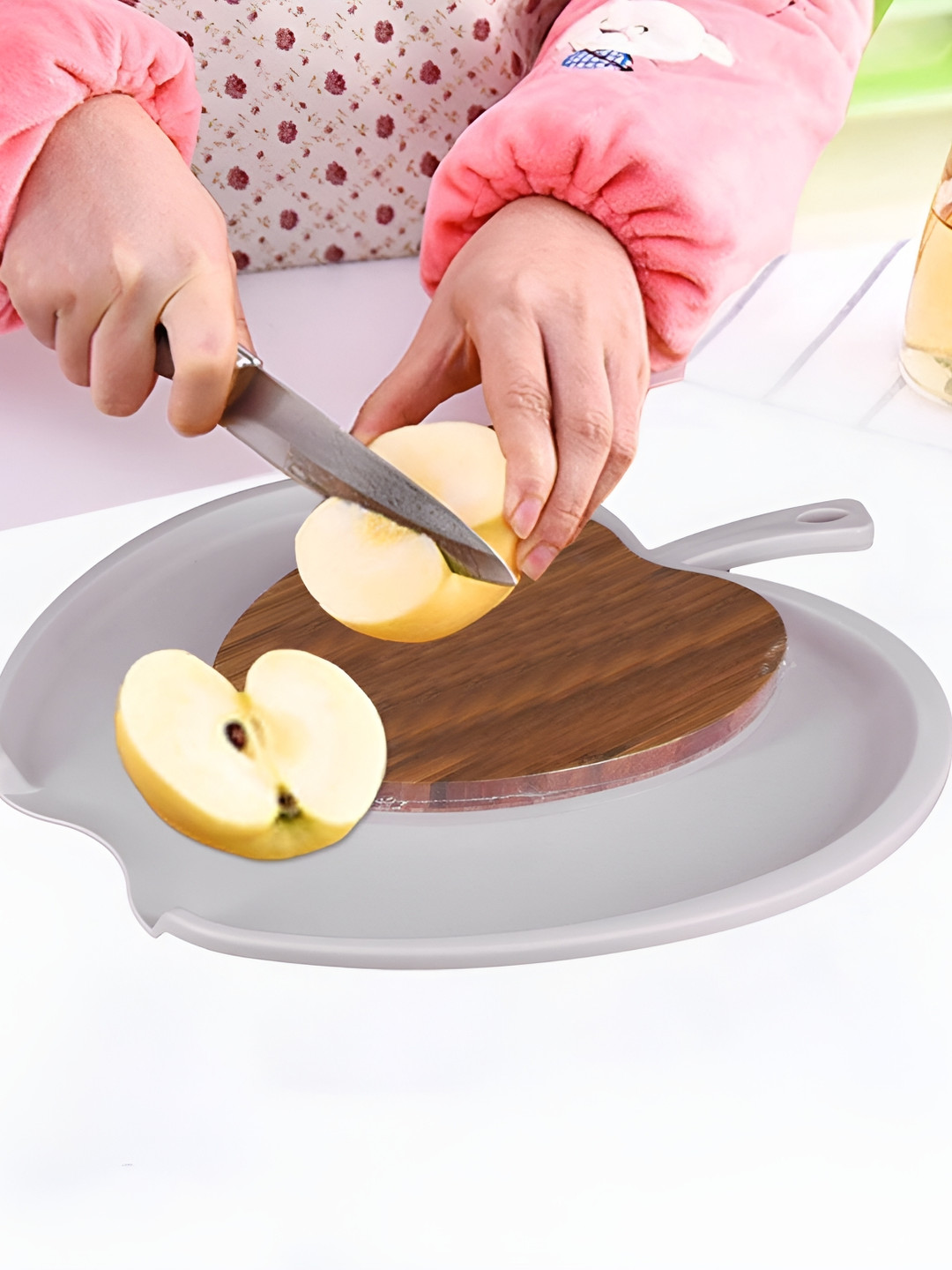 Kookee Grey Apple Shaped Wooden With Plastic Chopping Board