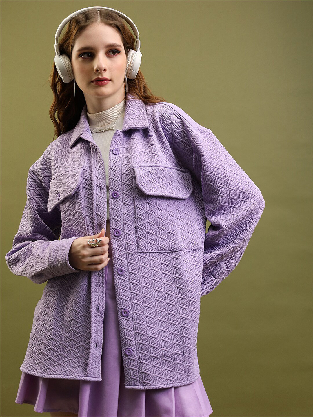 Tokyo Talkies Women Oversized Longline Solid Overshirt