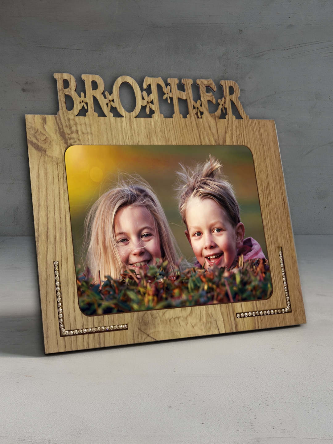 PnF Brown Self Design Wooden Personalized Table Photo Frame