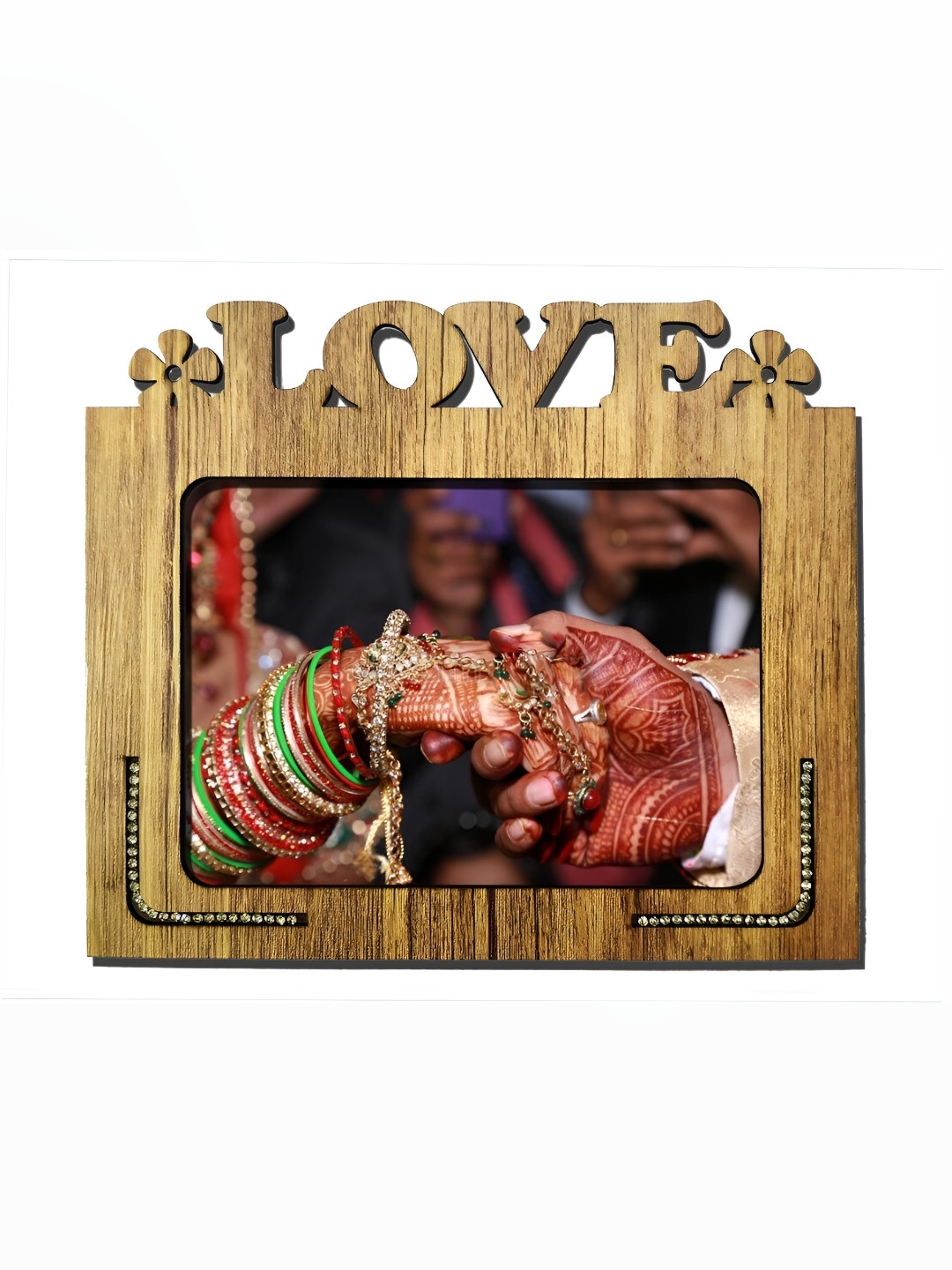 PnF Brown Self Design Wooden Personalized Table Photo Frame