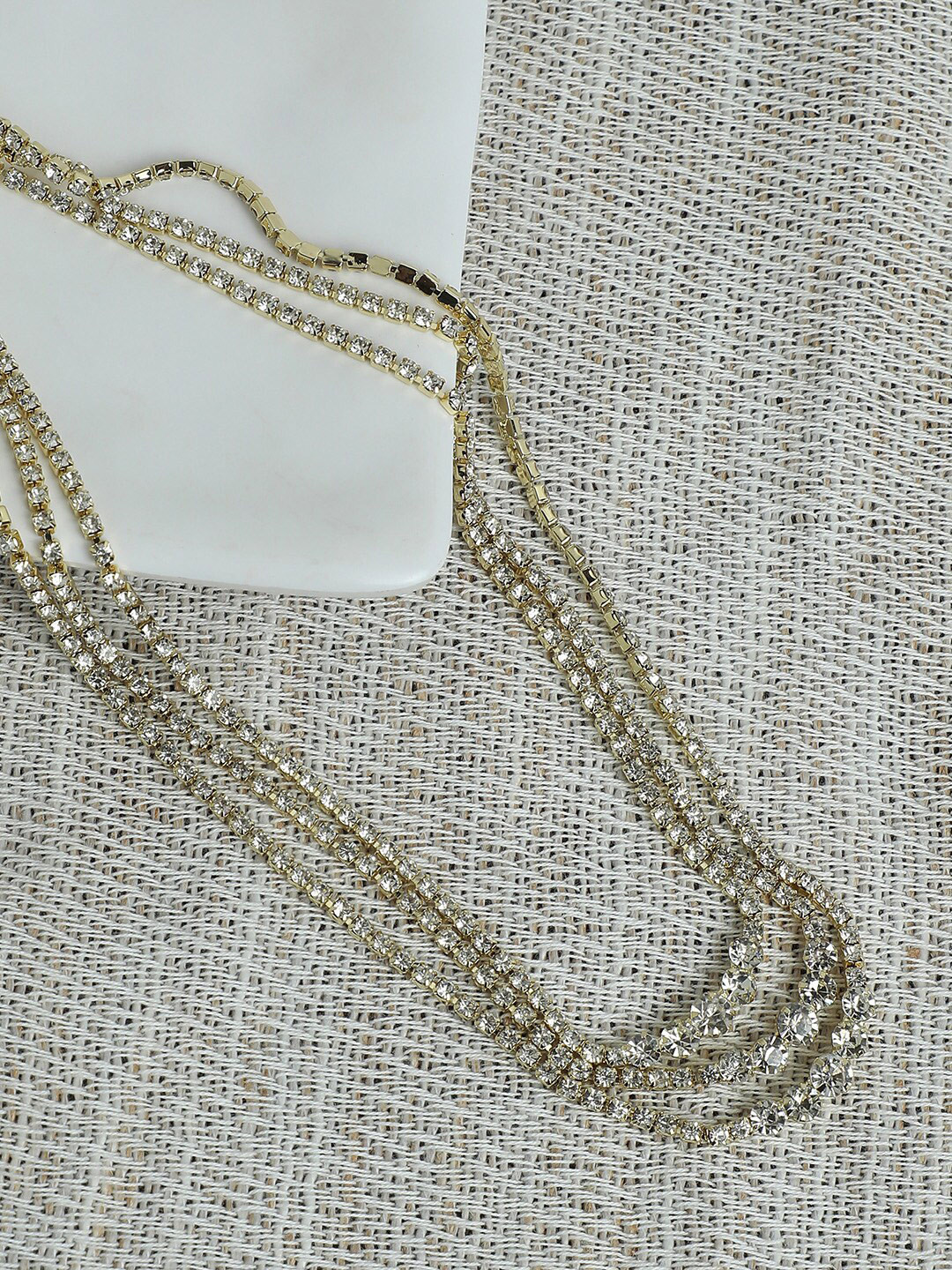 DressBerry White Stone Studded Gold-Plated Layered Necklace