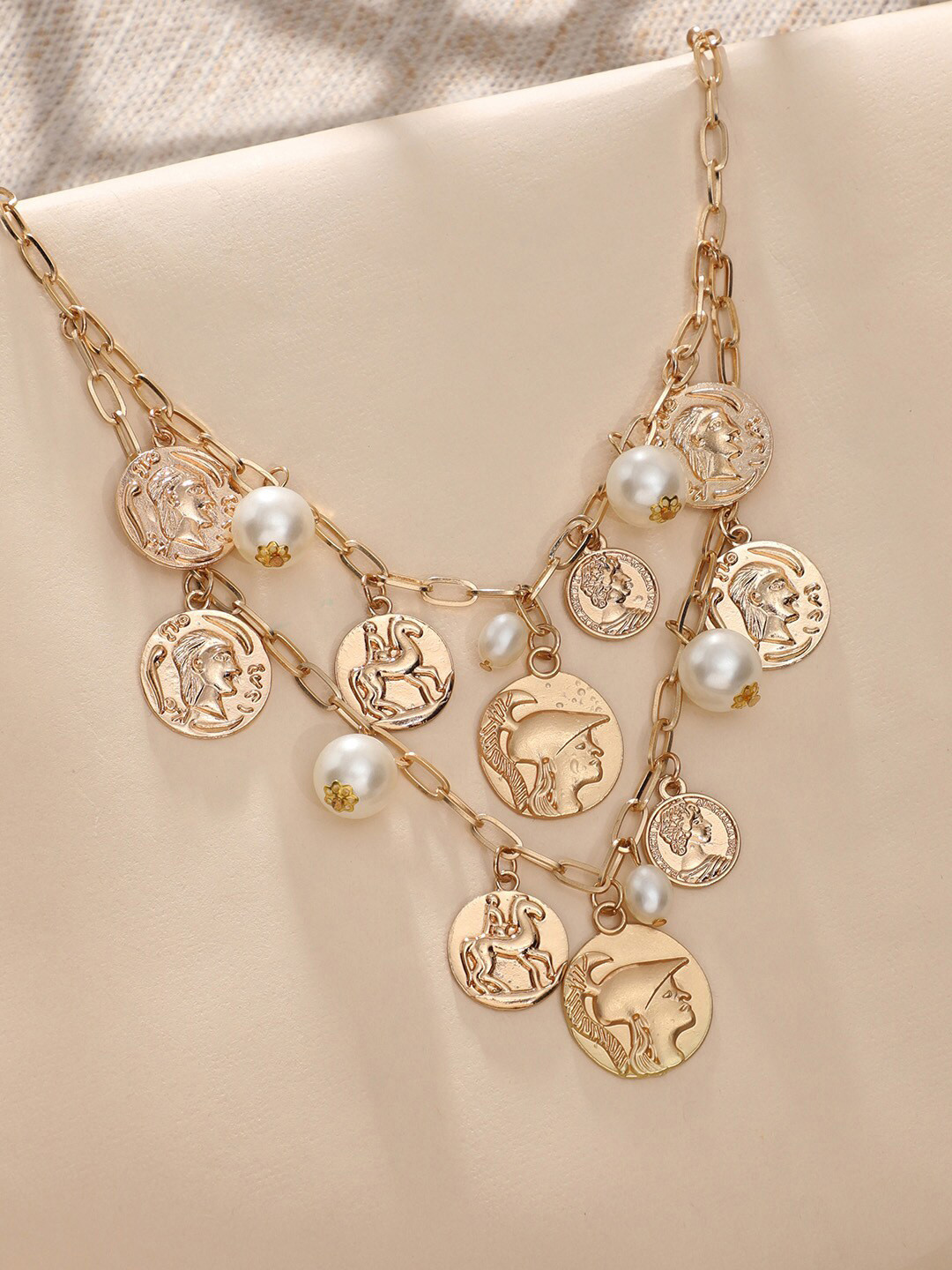 DressBerry Beaded Gold-Plated Layered Necklace