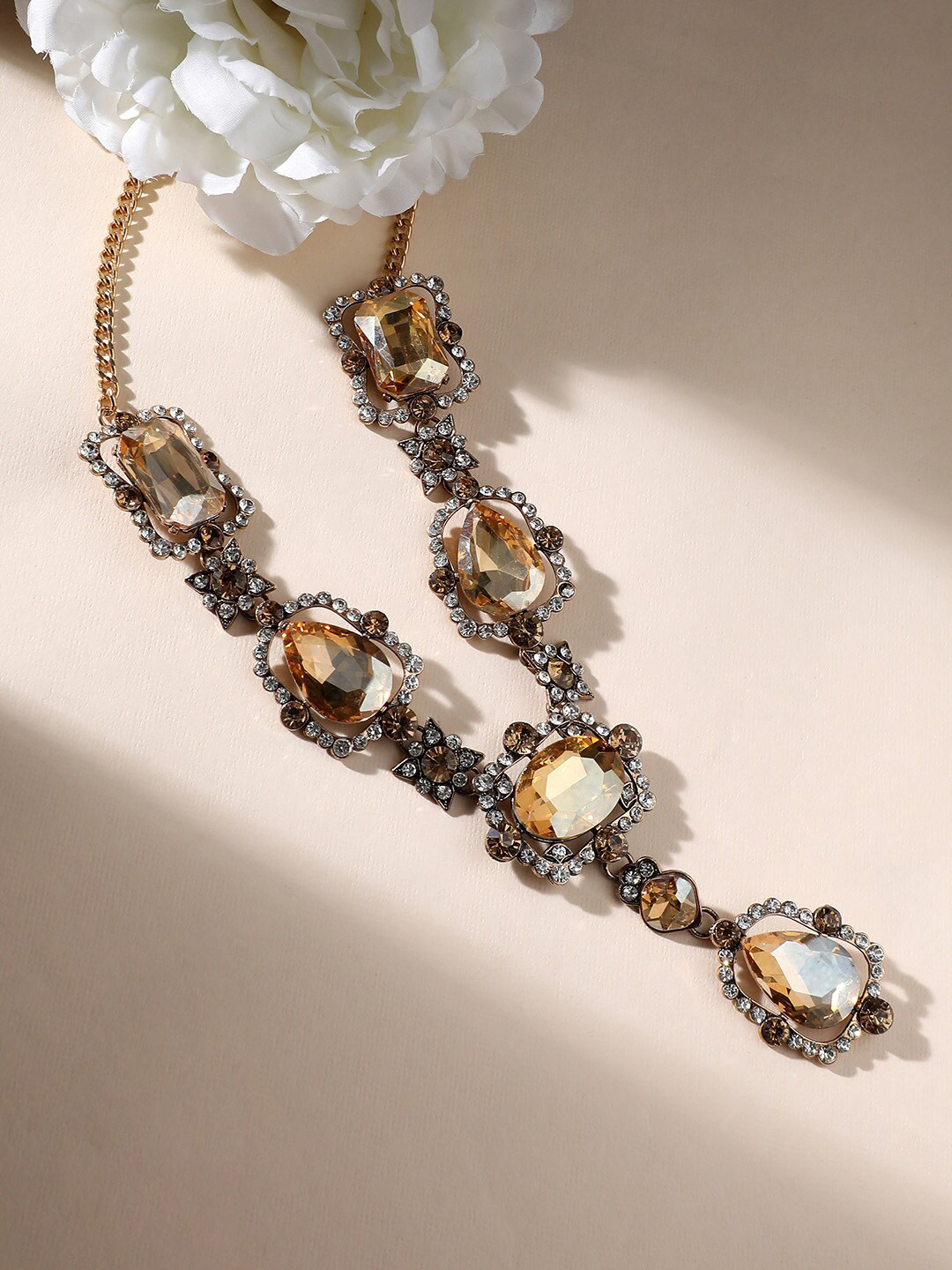 DressBerry White Gold-Plated Stone Studded Statement Necklace