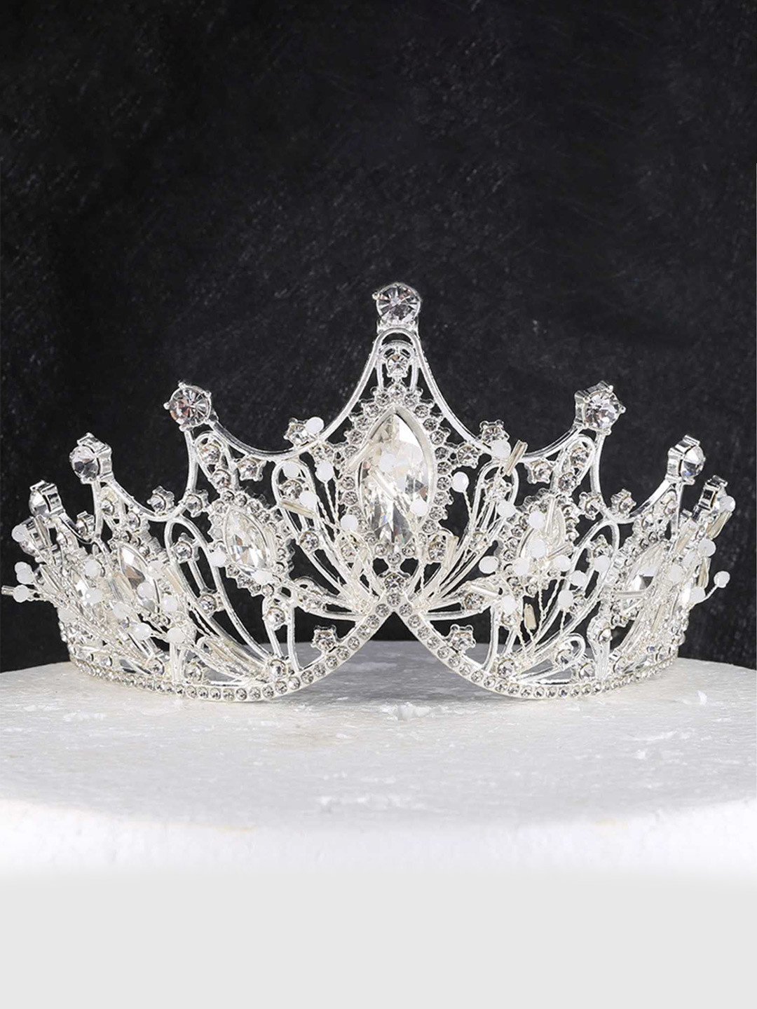 SYGA Embellished Crystal & Rhinestone Studded Crown Tiara