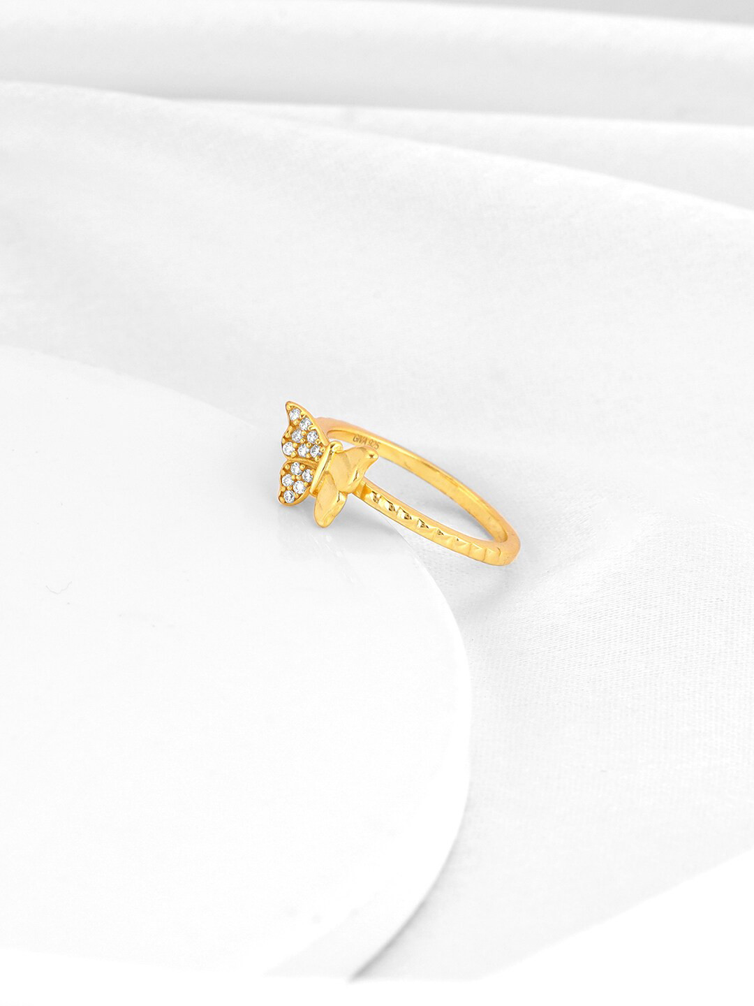 GIVA 92.5 Sterling Silver Gold-Plated Stone Studded Butterfly Finger Ring