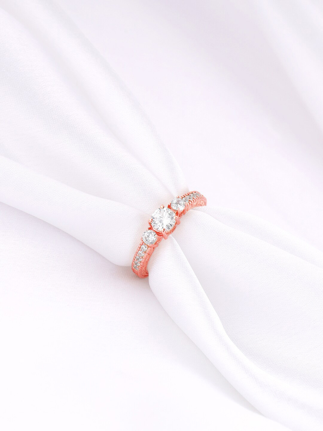 GIVA 92.5 Sterling Silver Rose Gold Plated Stones Studded Splendid Shine Finger Ring