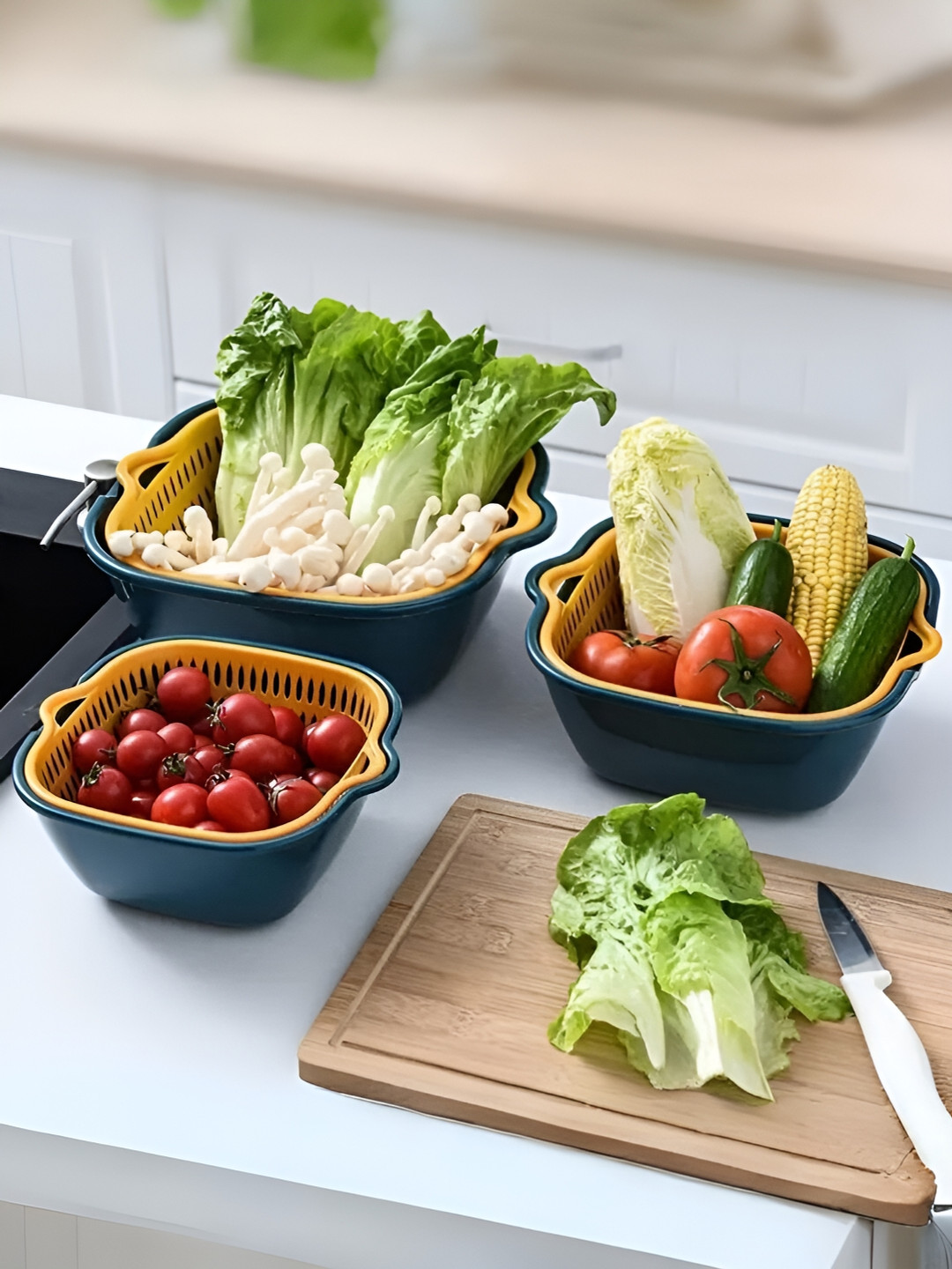 YELONA Navy Blue & Yellow 6 Pieces Strainer