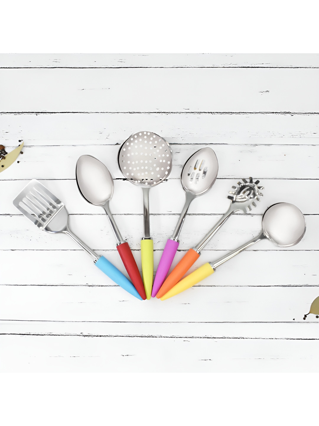 Kookee Yellow & Pink 7 Pieces Stainless Steel Spatula Tool Set