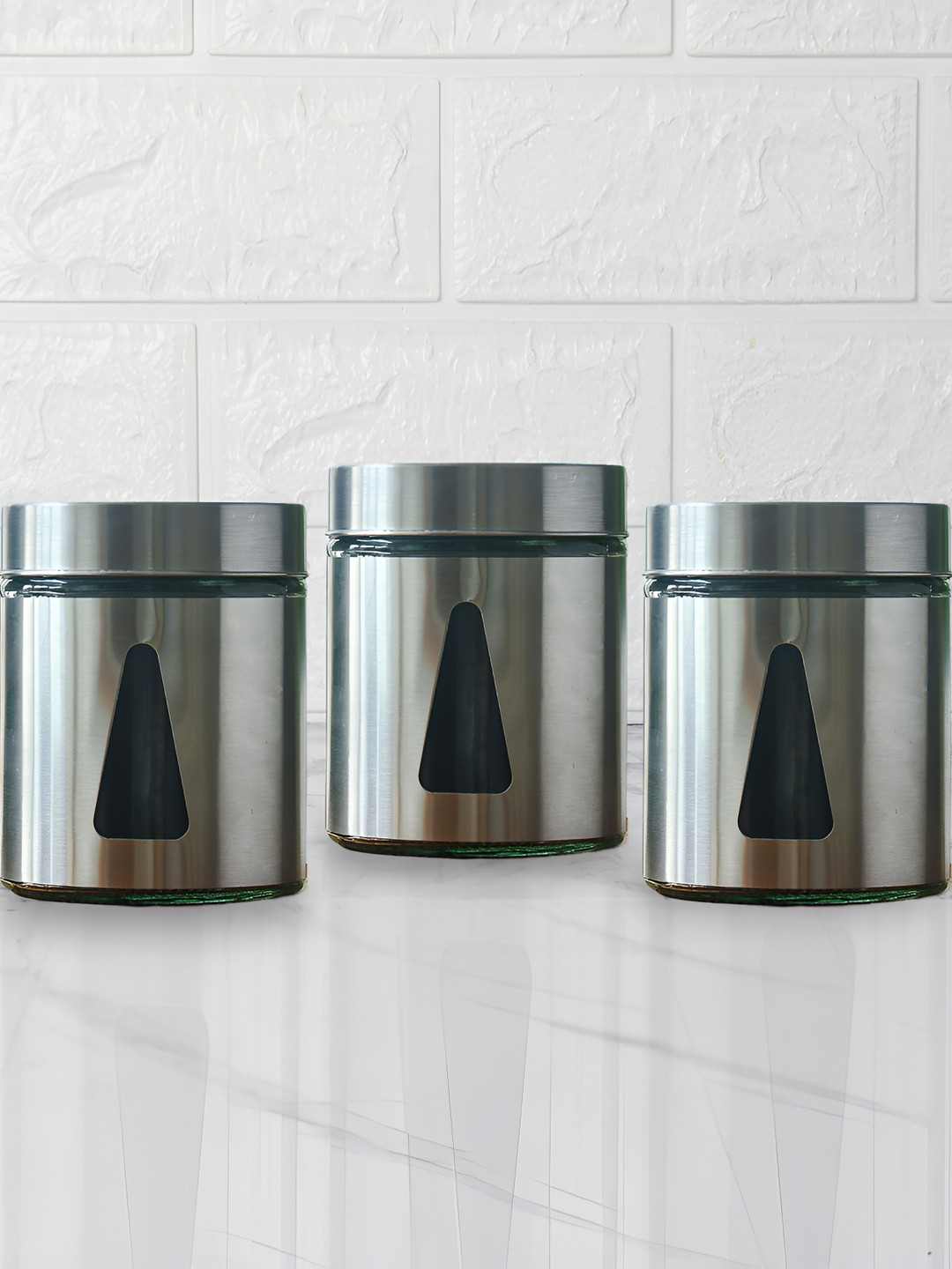 Femora Silver Toned 3 Pieces Dishwasher Safe Glass Food Containers 1 L Each