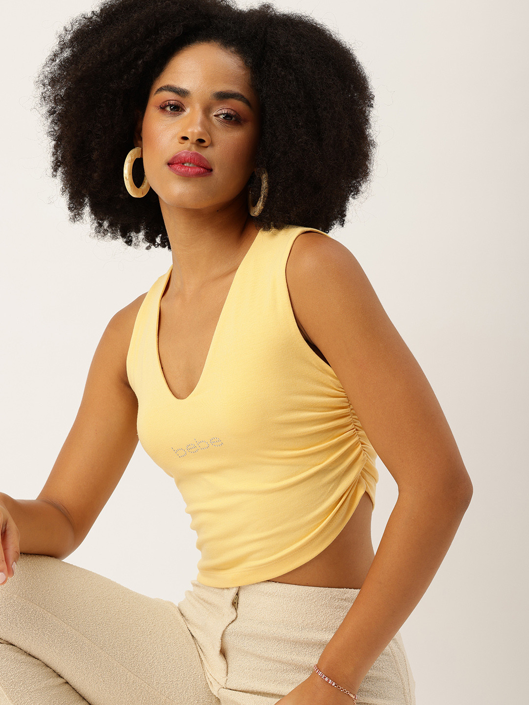 bebe Fitted Ruched Crop Top