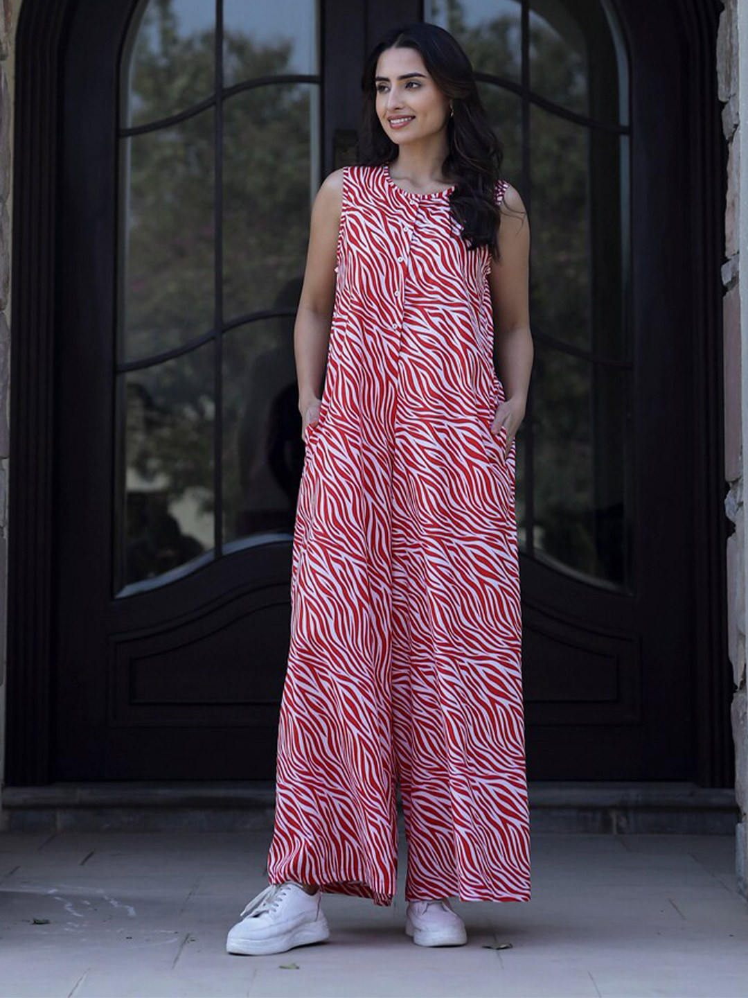 SANSKRUTIHOMES Printed Sleeveless Pure Cotton Basic Jumpsuit
