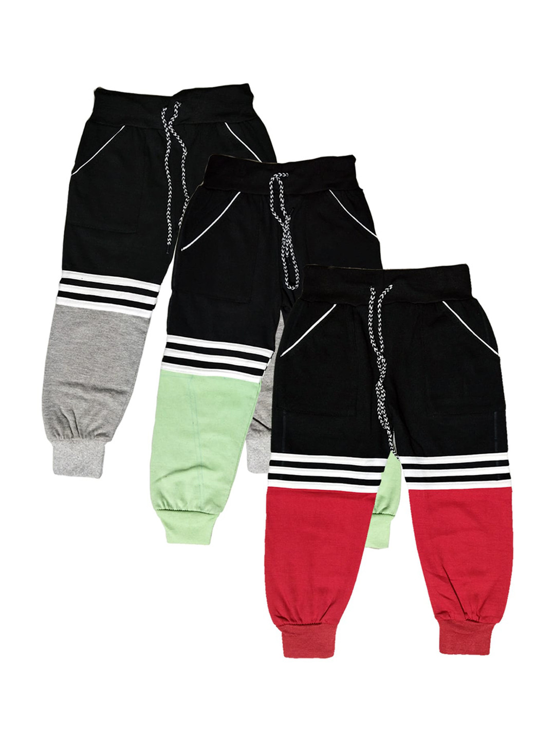 BAESD Kids Pack Of 3 Coloblocked Pure Cotton Joggers