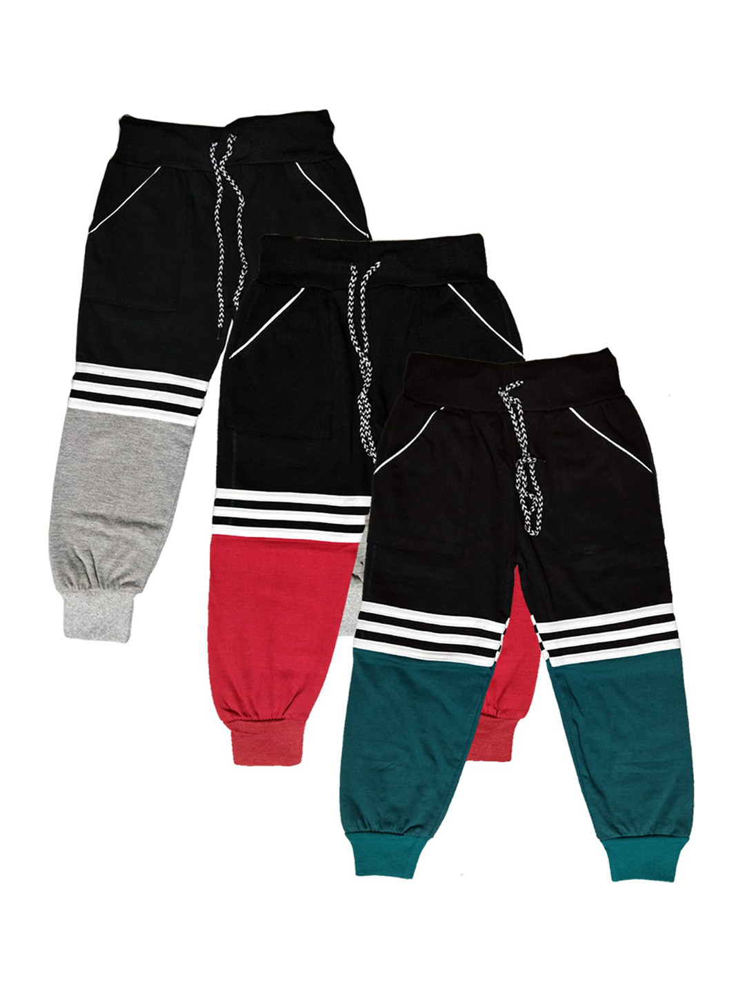 BAESD Kids Pack Of 3 Coloblocked Pure Cotton Joggers