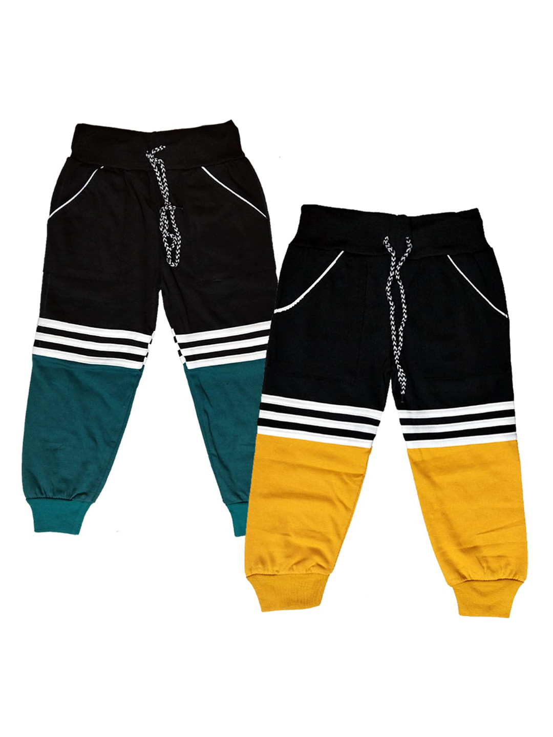 BAESD Kids Pack Of 2 Coloblocked Pure Cotton Joggers