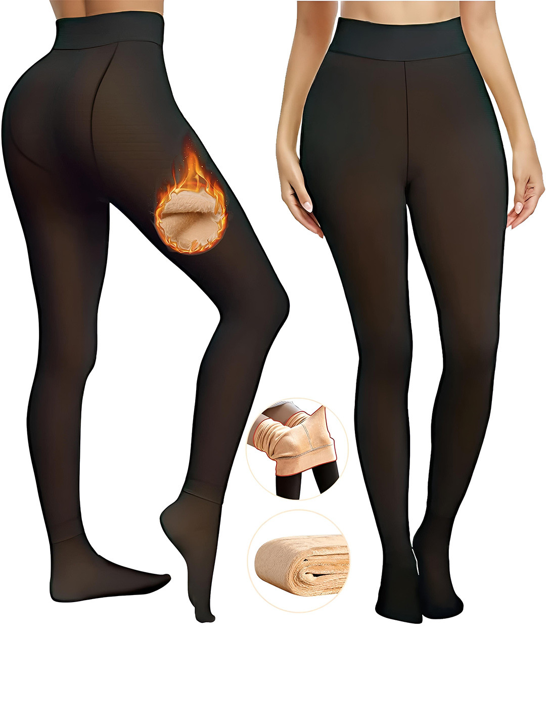 DUNBERRY LONDON Dual Tone Warm Fur Fleece Thermal Woolen Semi Sheer Look Stockings